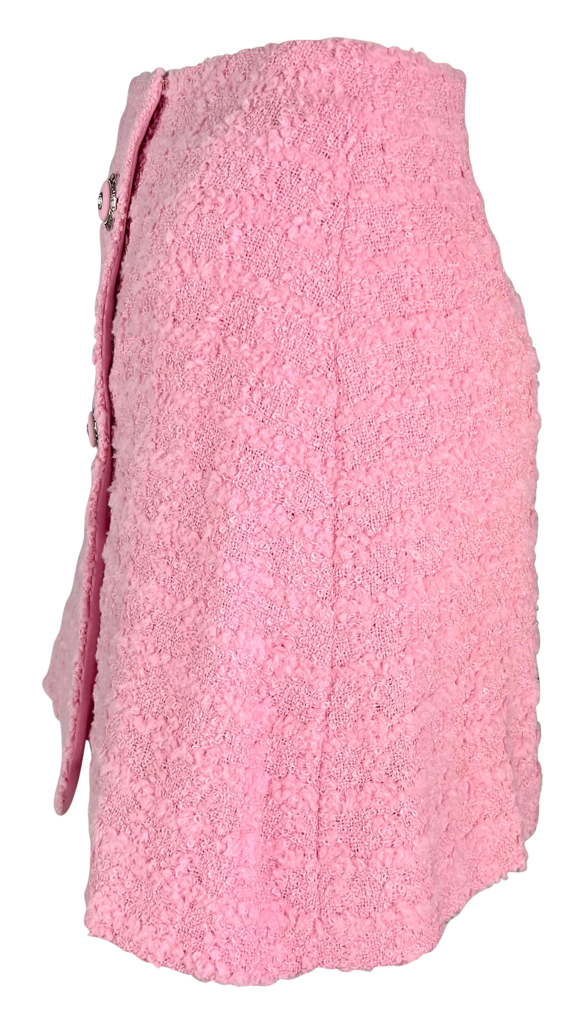 F/W 1994 Gianni Versace Runway Ad Pink Tweed Rhinestone Medusa Skirt Suit For Sale 10