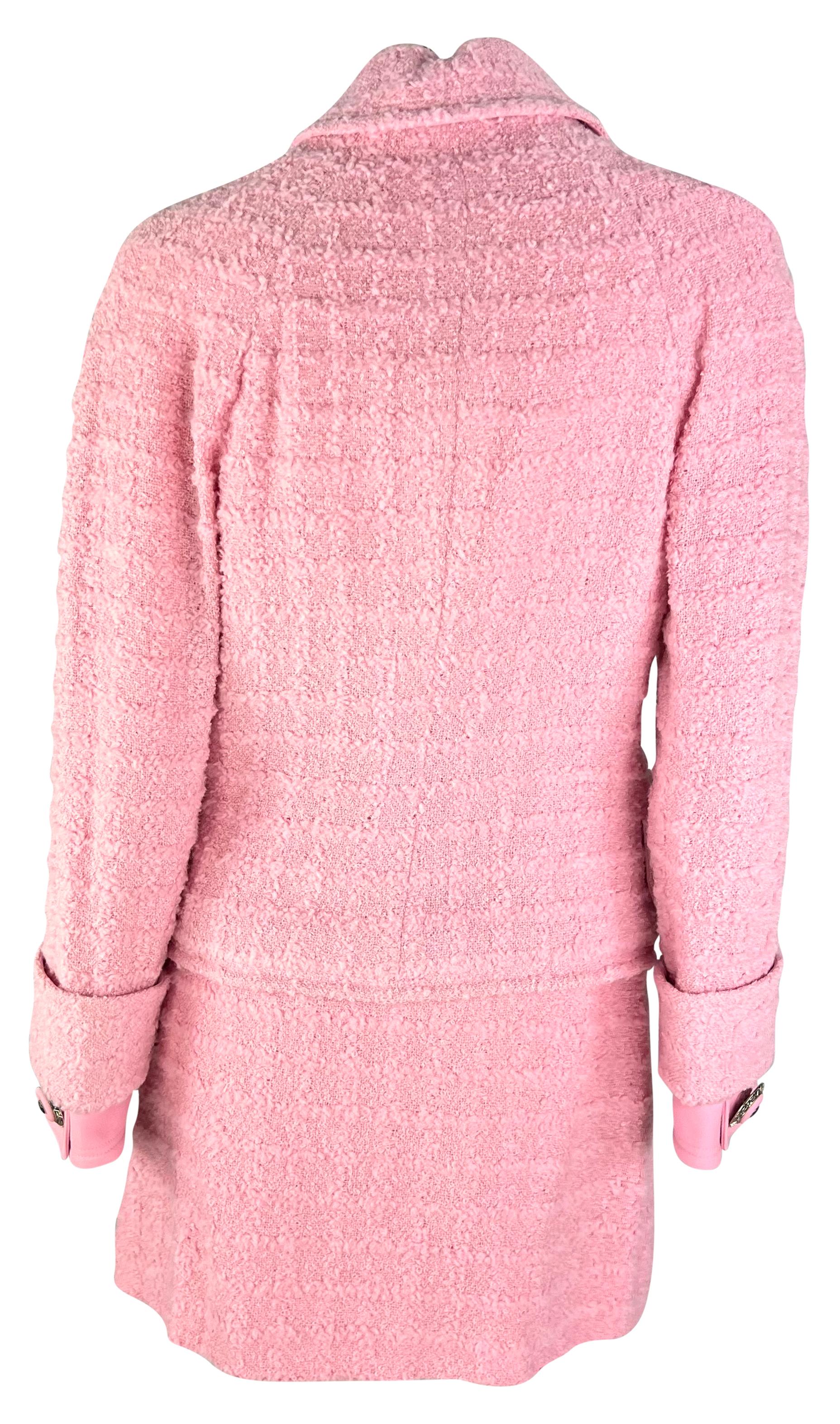 F/W 1994 Gianni Versace Runway Ad Pink Tweed Rhinestone Medusa Skirt Suit For Sale 5