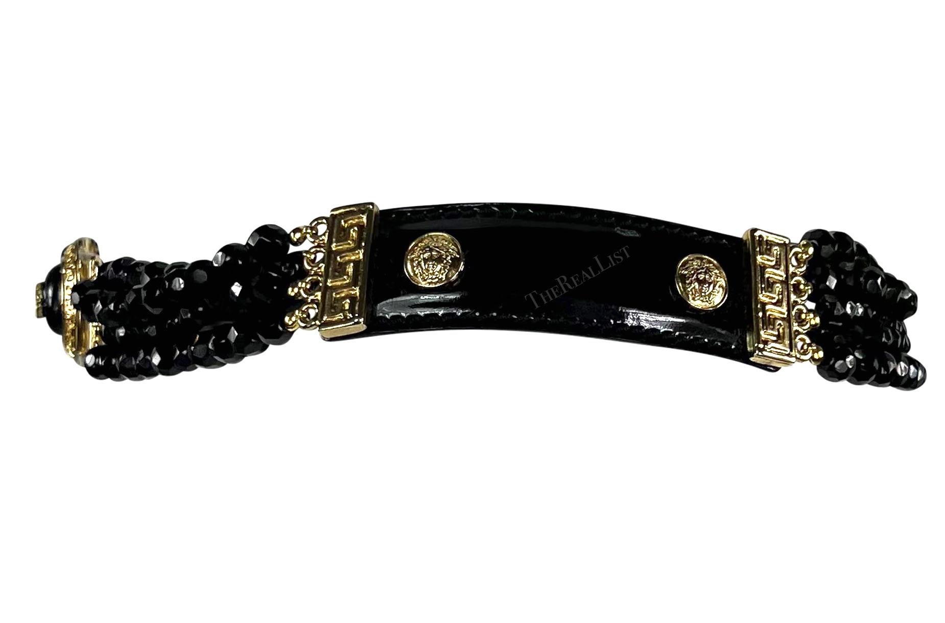 F/W 1994 Gianni Versace Runway Medusa Black Beaded Patent Leather Belt For Sale 5