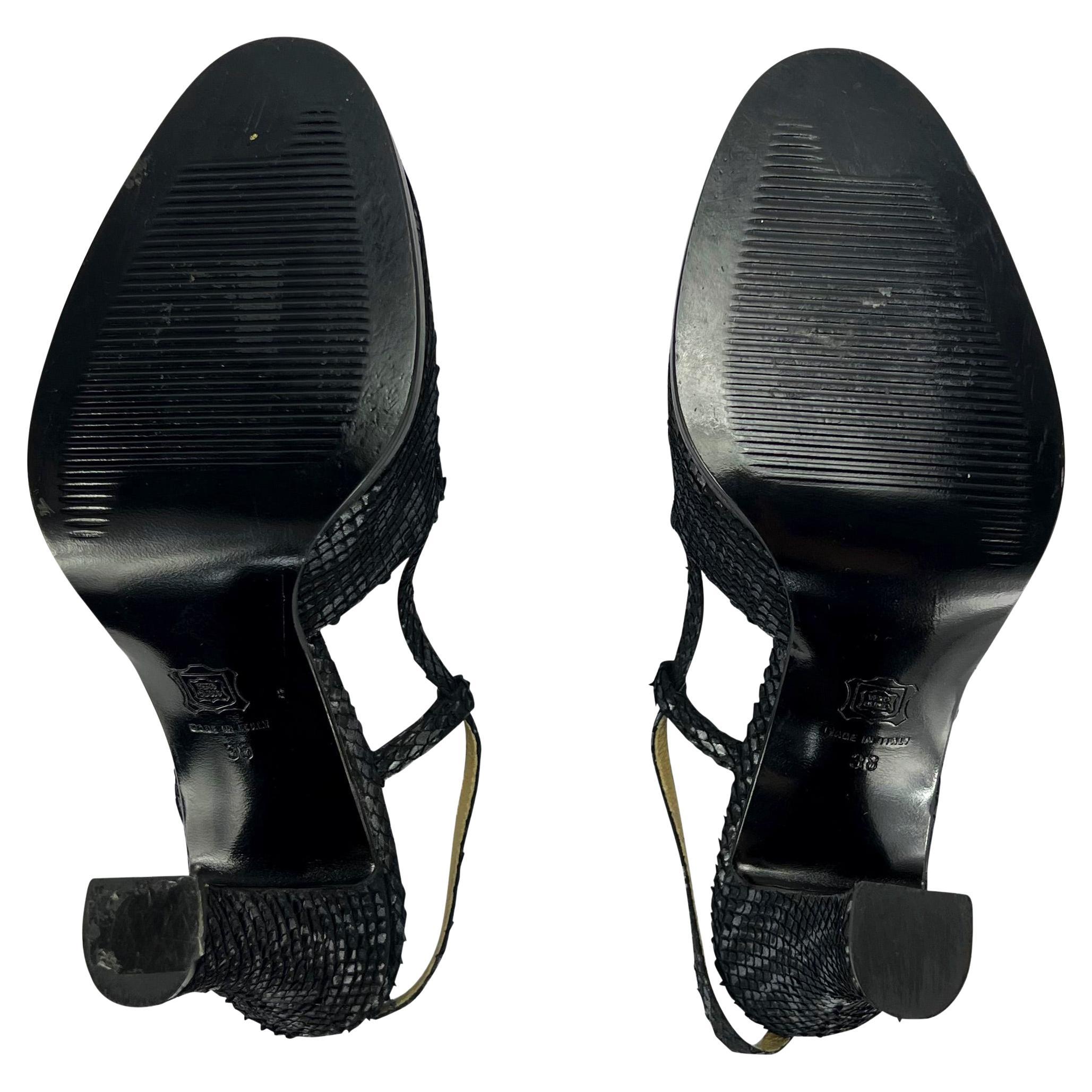F/W 1994 Gianni Versace Runway Medusa Black Snakeskin Loafer Sling Pump Size 38 en vente 2