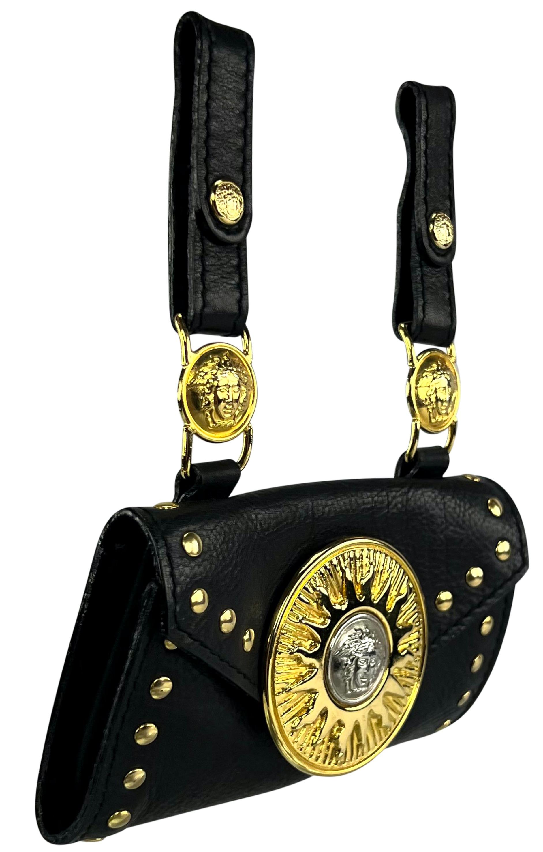 F/W 1994 Gianni Versace Studded Leather Silver Medusa Medallion Mini Belt Bag For Sale 5