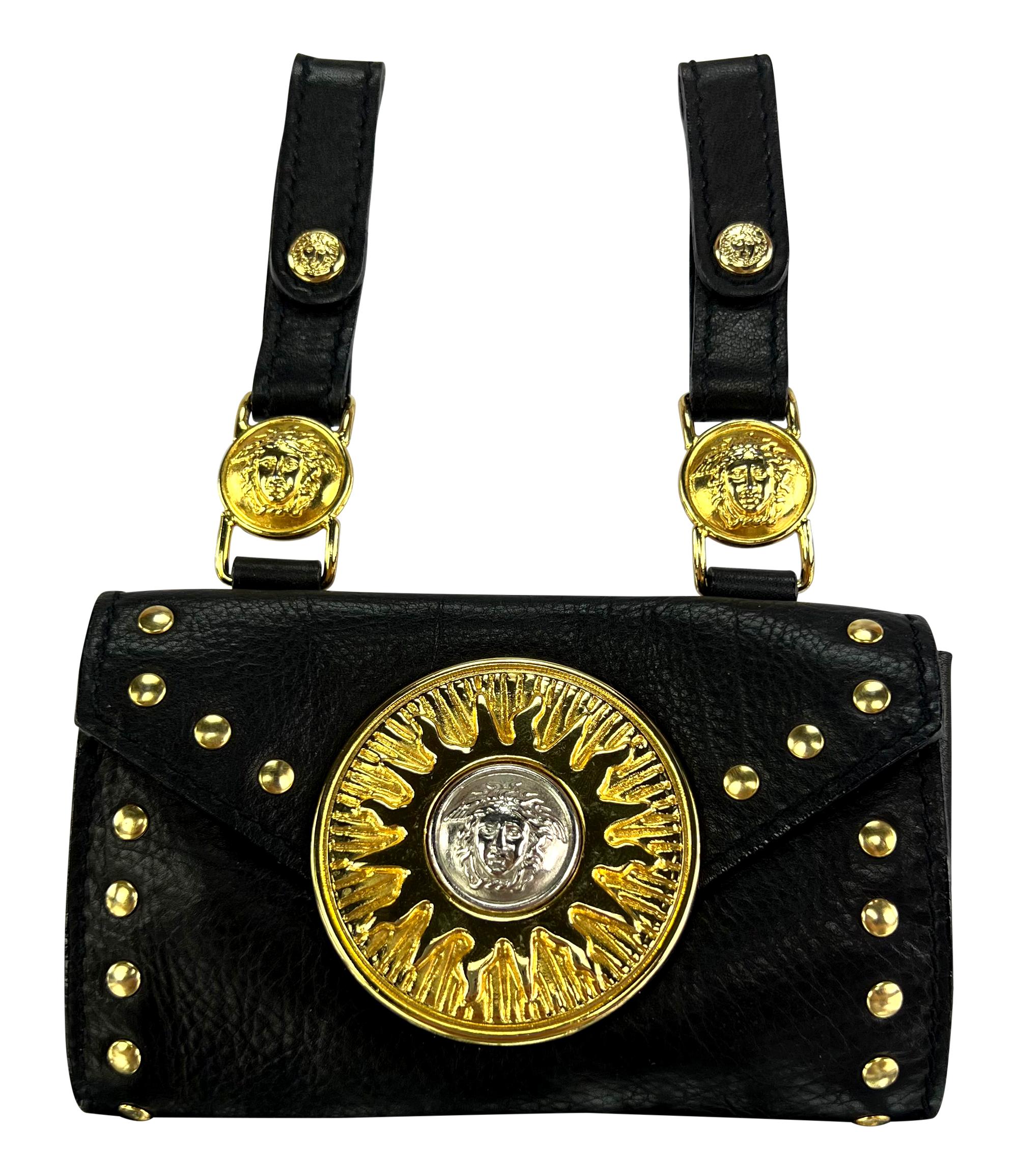 F/W 1994 Gianni Versace Studded Leather Silver Medusa Medallion Mini Belt Bag For Sale 6