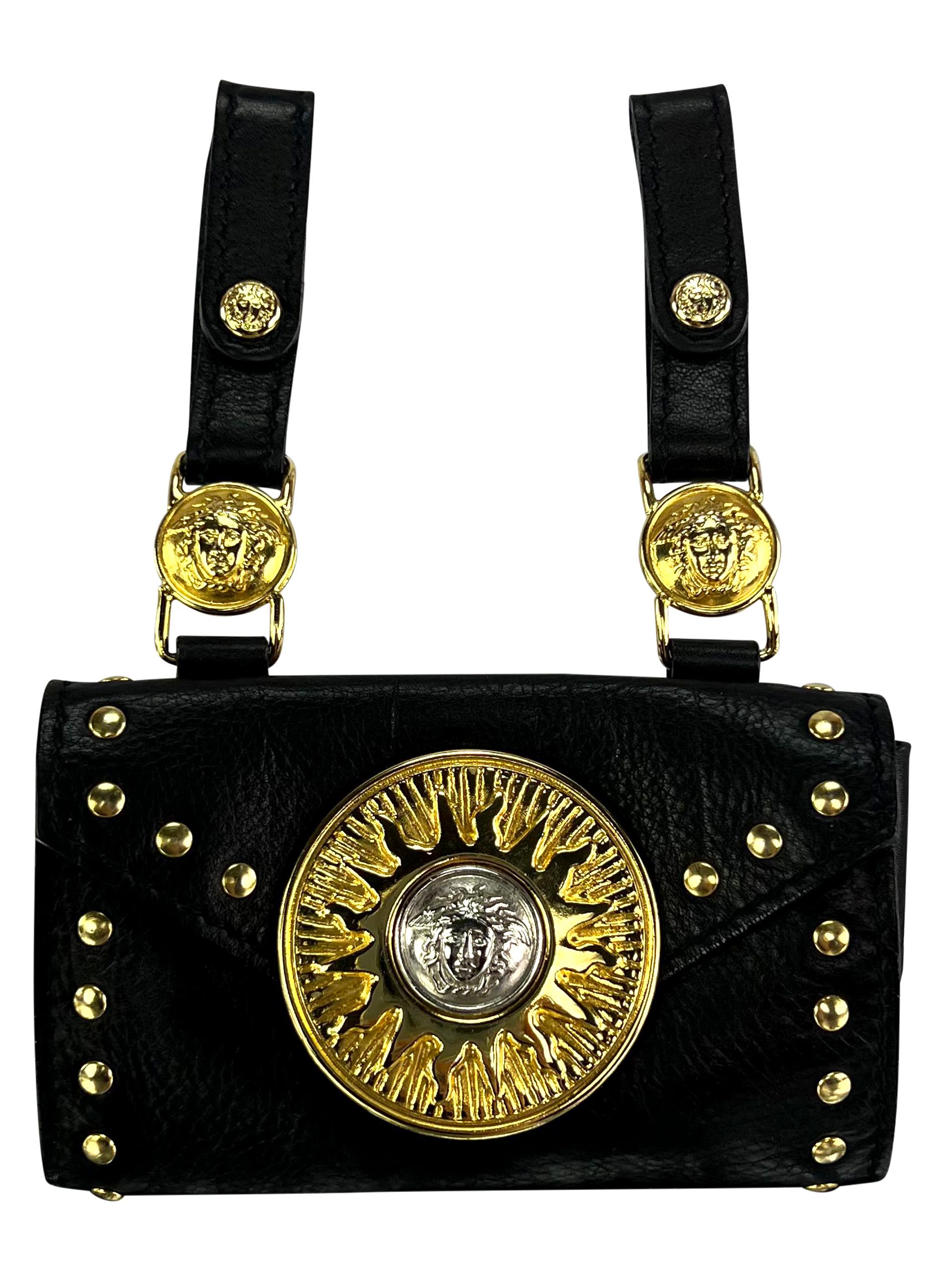 F/W 1994 Gianni Versace Studded Leather Silver Medusa Medallion Mini Belt Bag For Sale 7