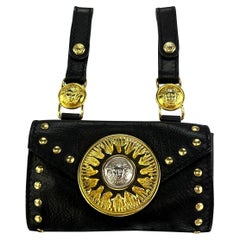 F/W 1994 Gianni Versace Studded Leather Silver Medusa Medallion Mini Belt Bag