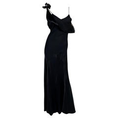 F/W 1994 John Galliano Runway Black Off Shoulder Flower Gown Dress