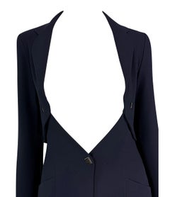 F/W 1994 Karl Lagerfeld Open-Front Plunging Navy Wool Coat Dress