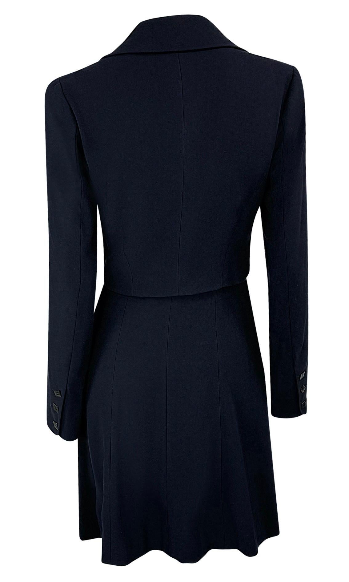 Donna A/I 1994 Karl Lagerfeld - Vestito a cappotto in lana blu, aperto e scollato, in versione A/I 1994 in vendita