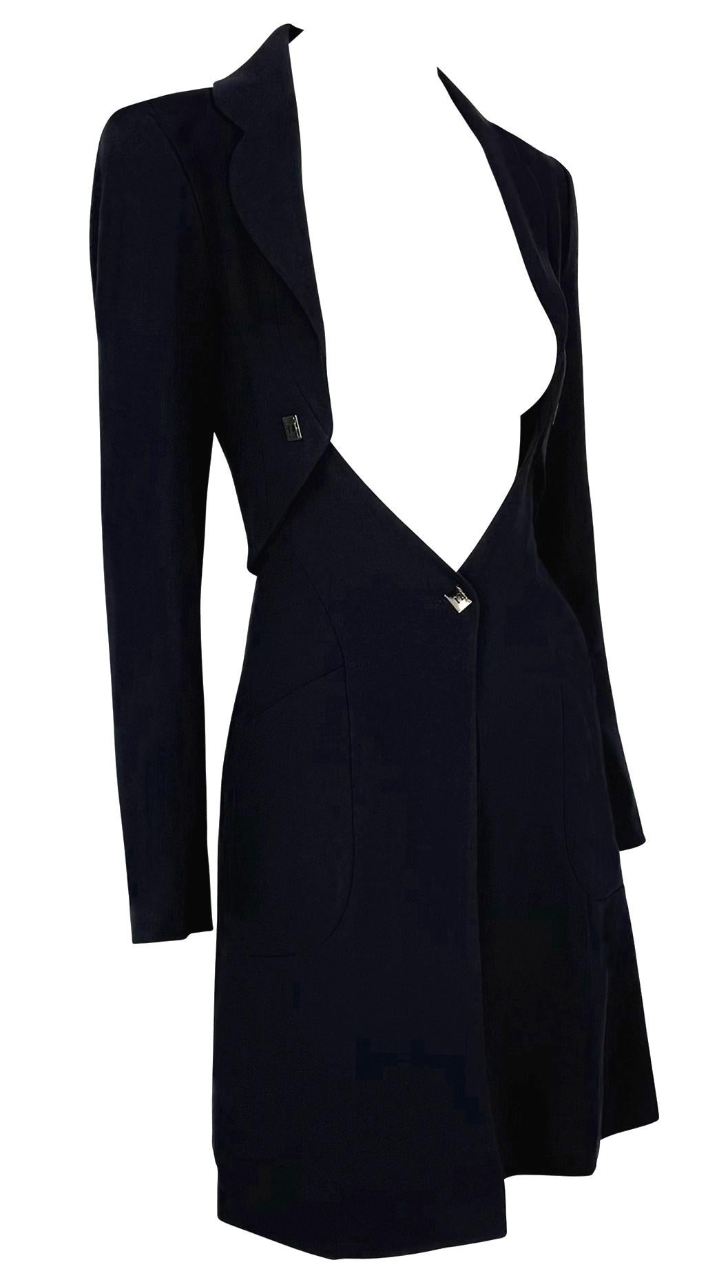A/I 1994 Karl Lagerfeld - Vestito a cappotto in lana blu, aperto e scollato, in versione A/I 1994 in vendita 1