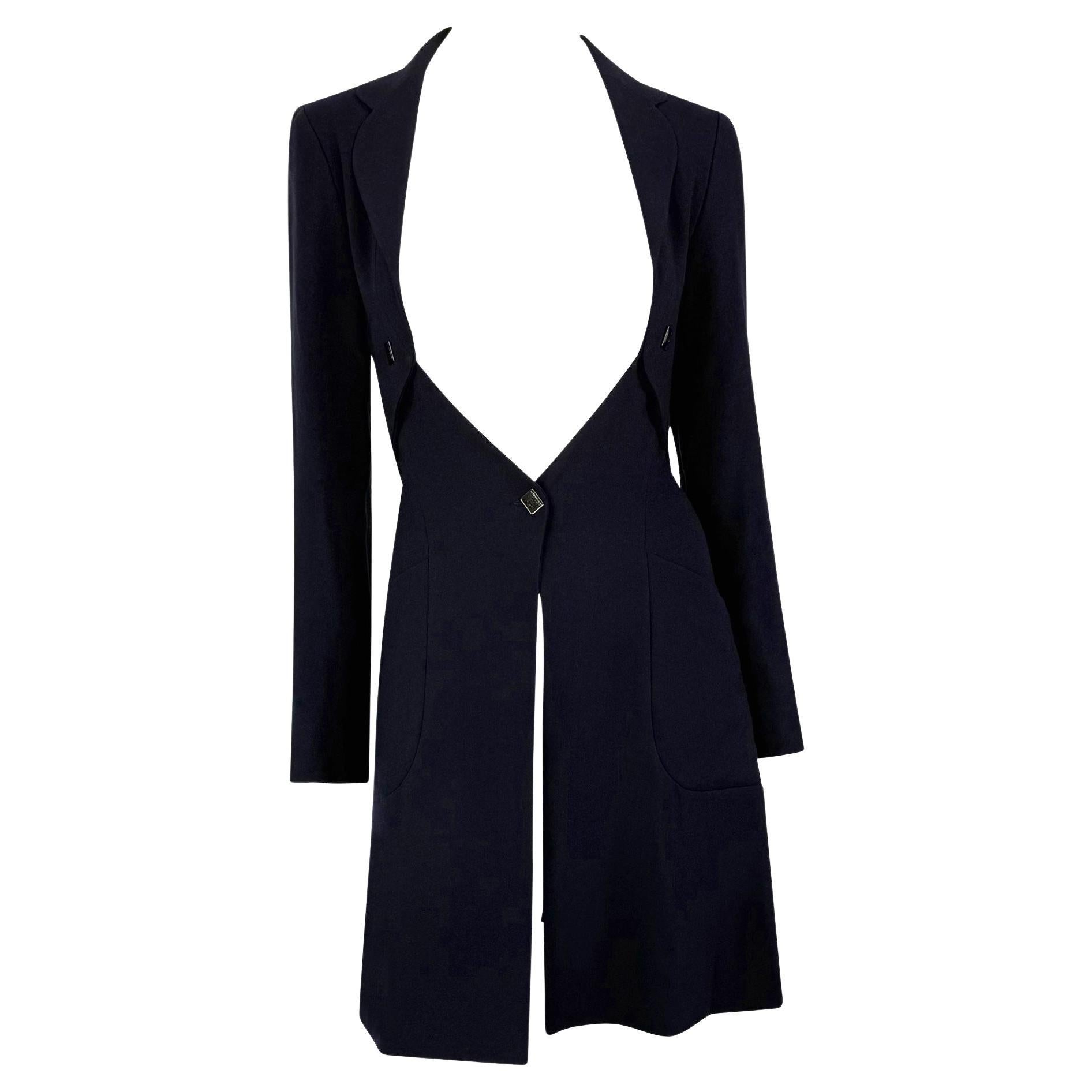 A/I 1994 Karl Lagerfeld - Vestito a cappotto in lana blu, aperto e scollato, in versione A/I 1994 in vendita