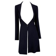 F/W 1994 Karl Lagerfeld Open-Front Plunging Navy Wool Coat Dress