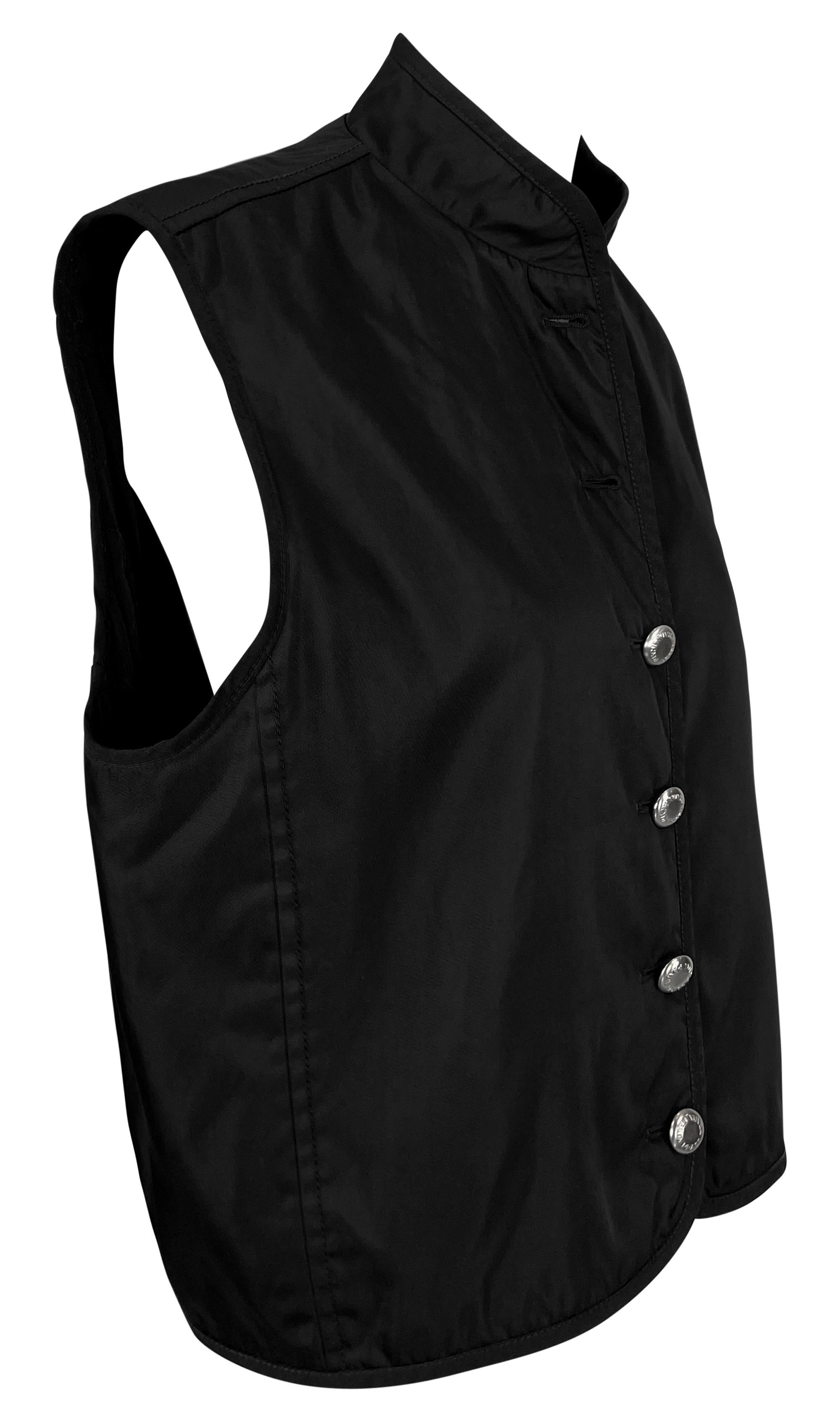 F/W 1994 Prada Black Nylon Sleeveless Vest Nehru Jacket For Sale 2