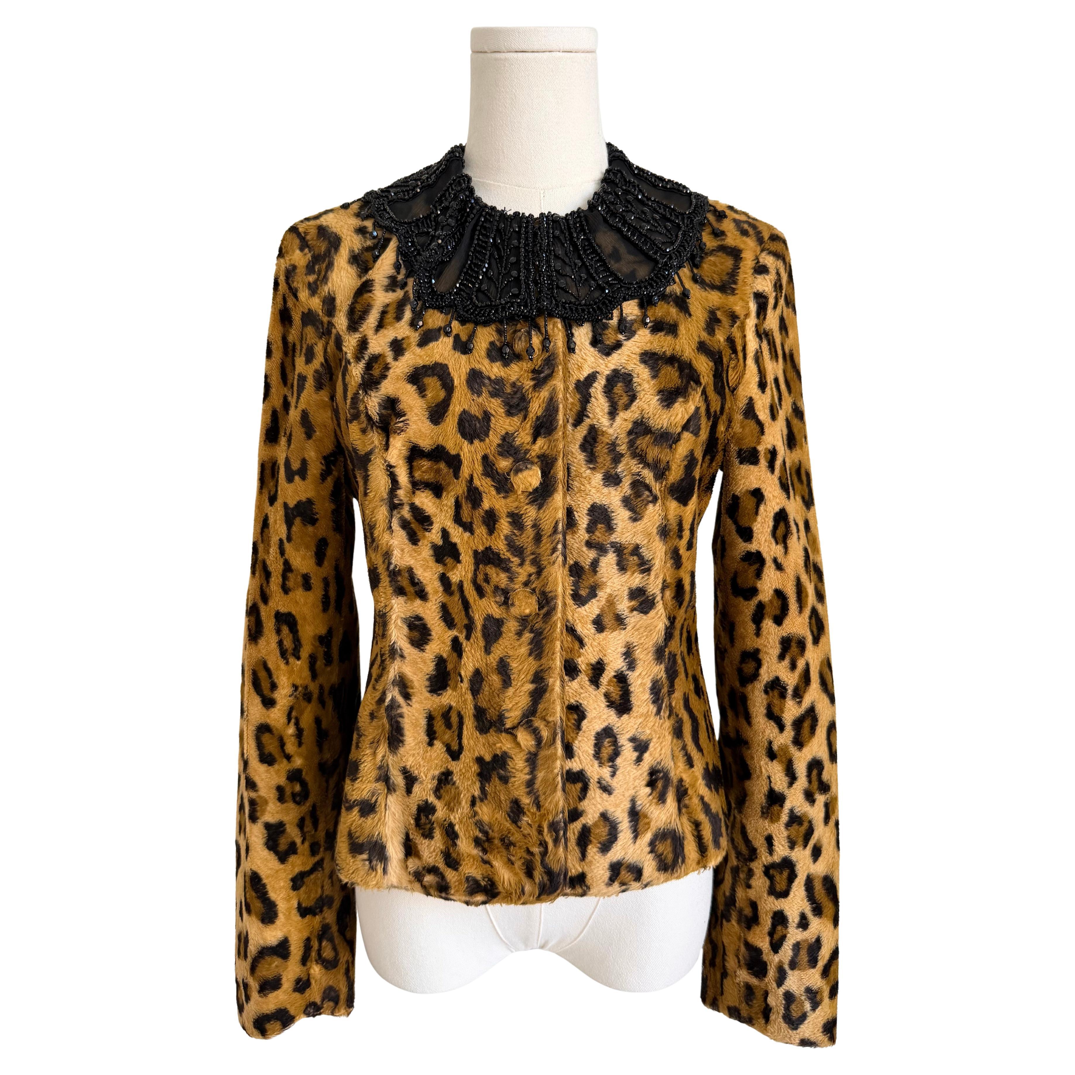 Blumarine 1994 Leopard Beaded Jacket Women's Cotton Rayon Italy