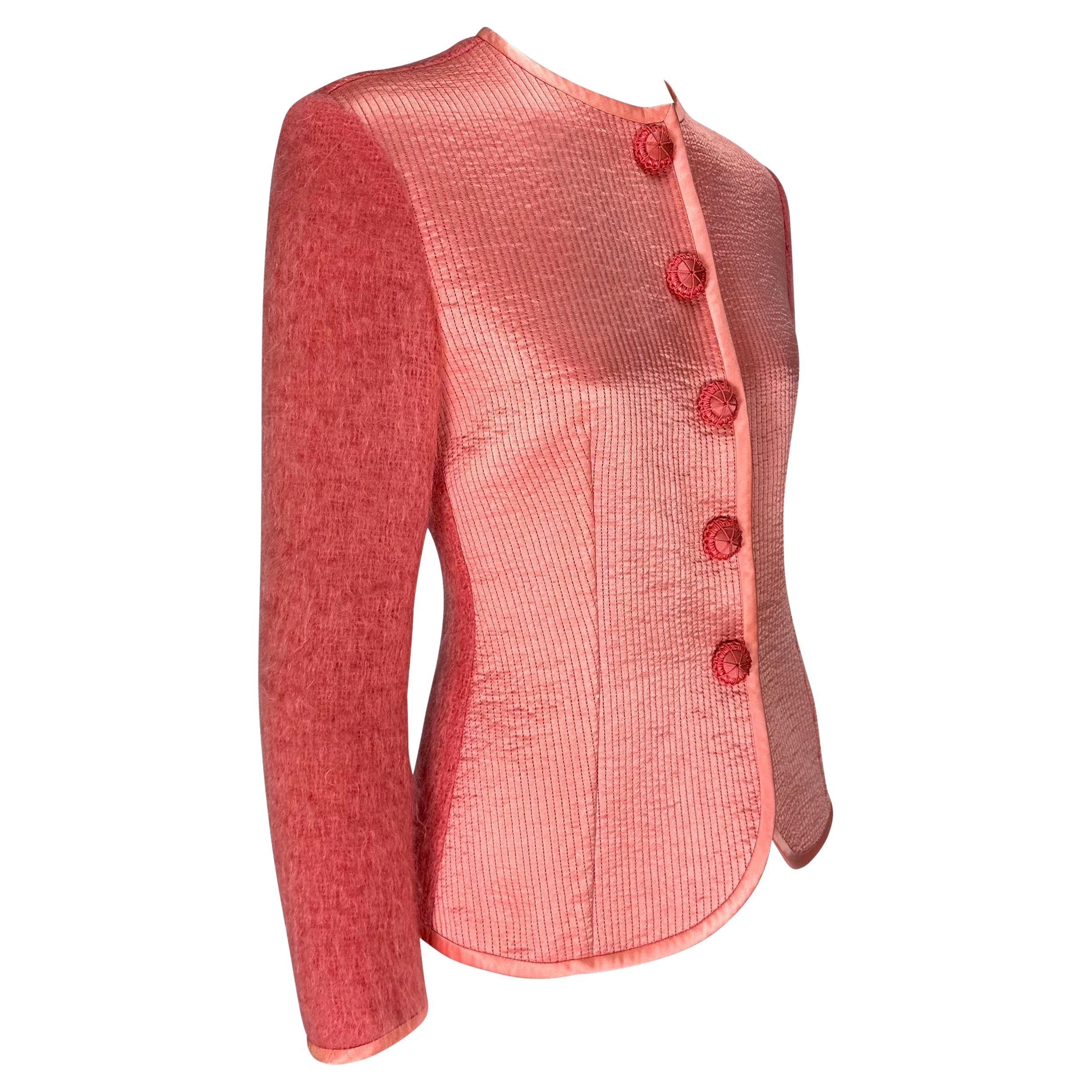 F/W 1995 Christian Dior by Gianfranco Ferré Runway Pink Satin Mohair Jacket For Sale 5