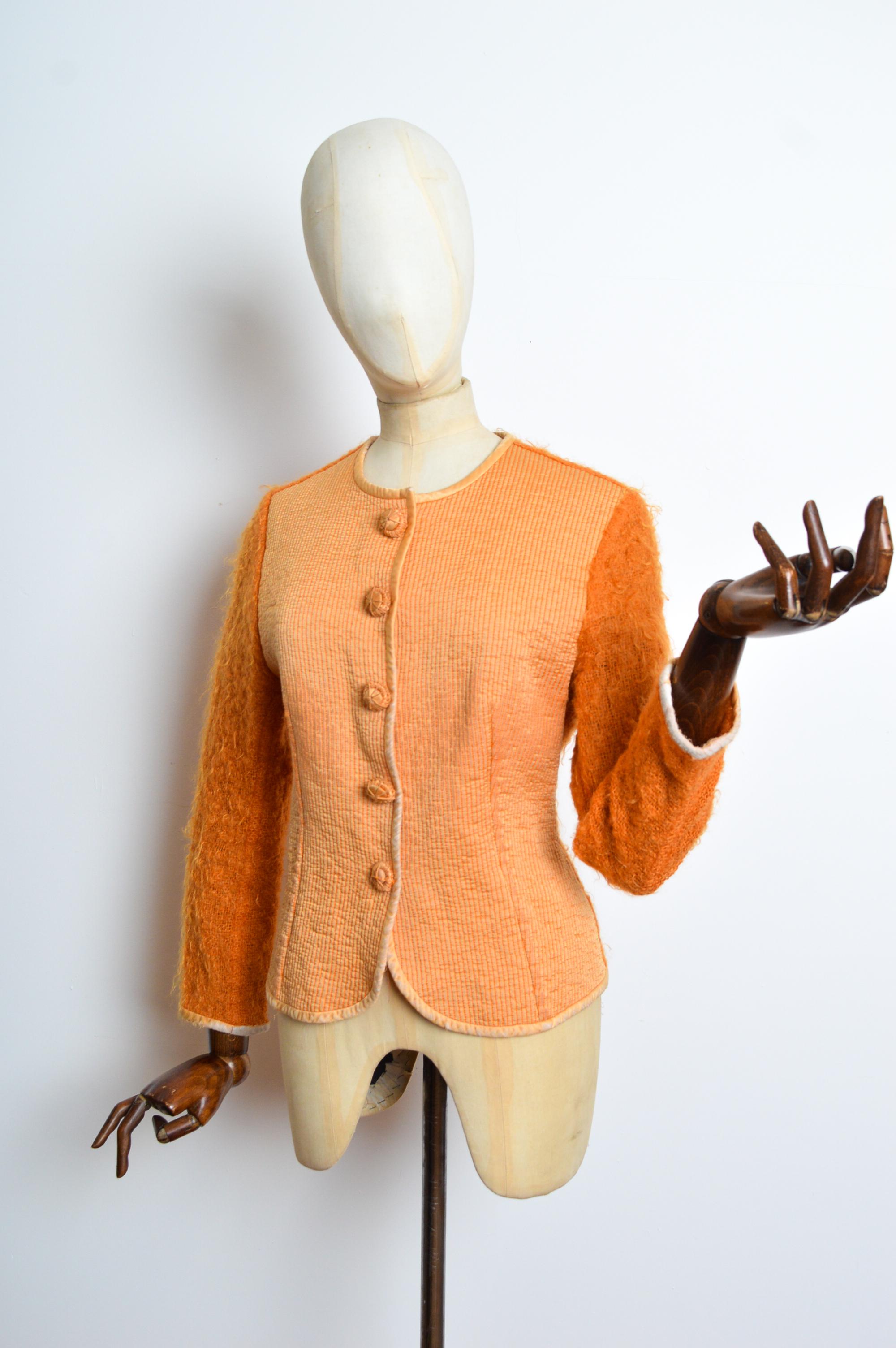 Women's F/W 1995 Christian Dior by Gianfranco Ferré Tangerine Orange Silk Mohair Jacket For Sale