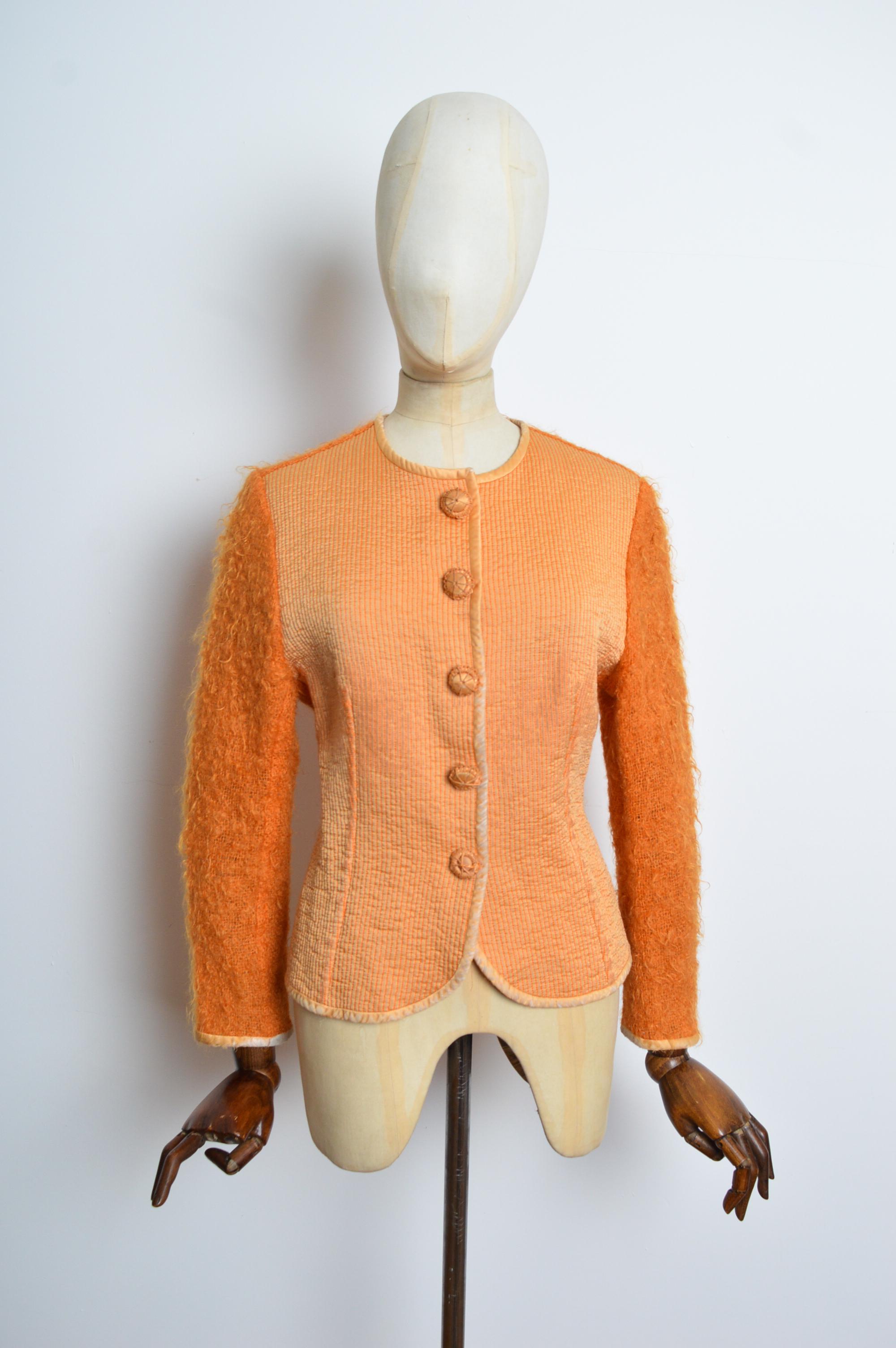 F/W 1995 Christian Dior by Gianfranco Ferré Tangerine Orange Silk Mohair Jacket For Sale 2