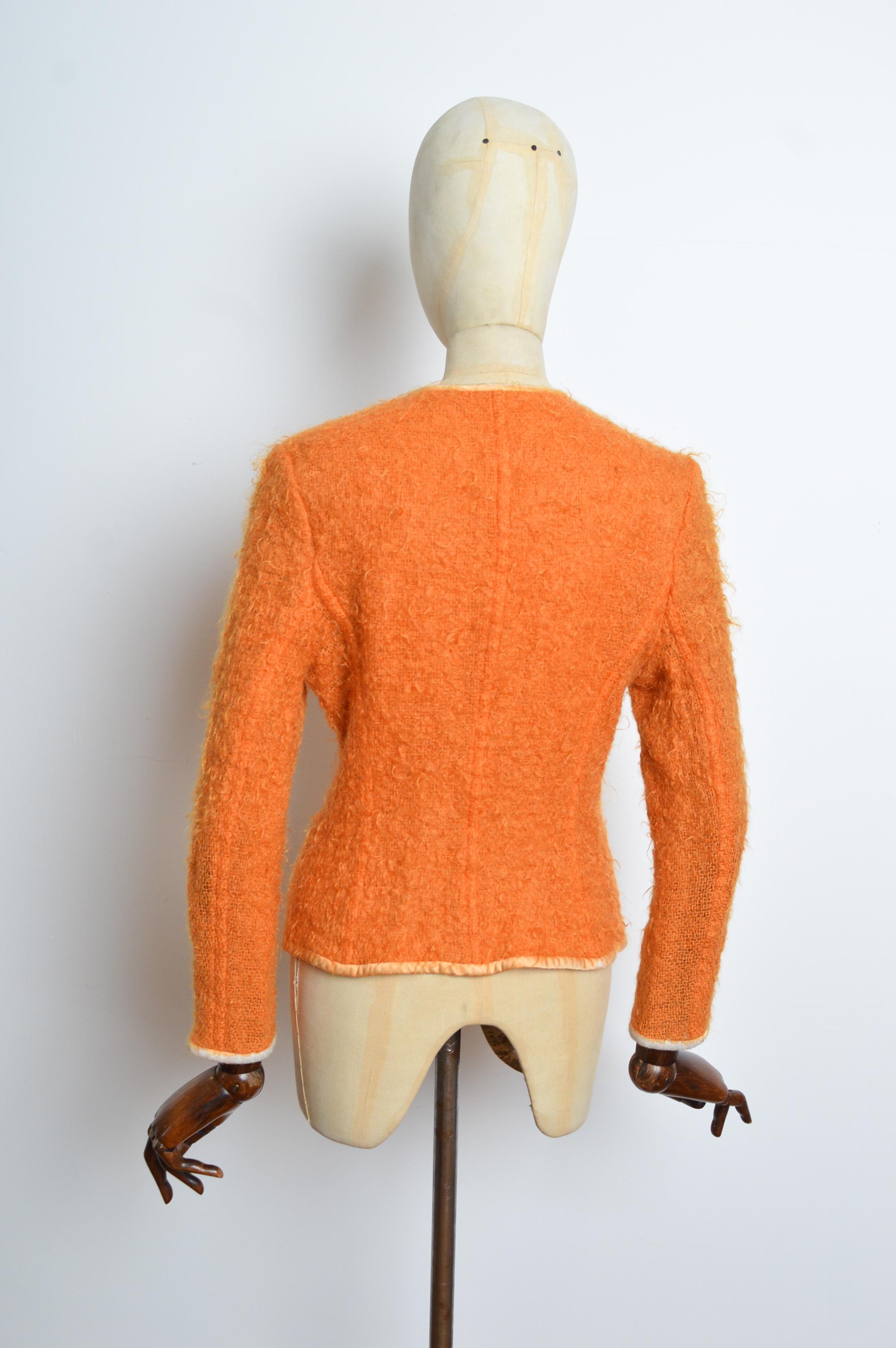 F/W 1995 Christian Dior by Gianfranco Ferré Tangerine Orange Silk Mohair Jacket For Sale 4