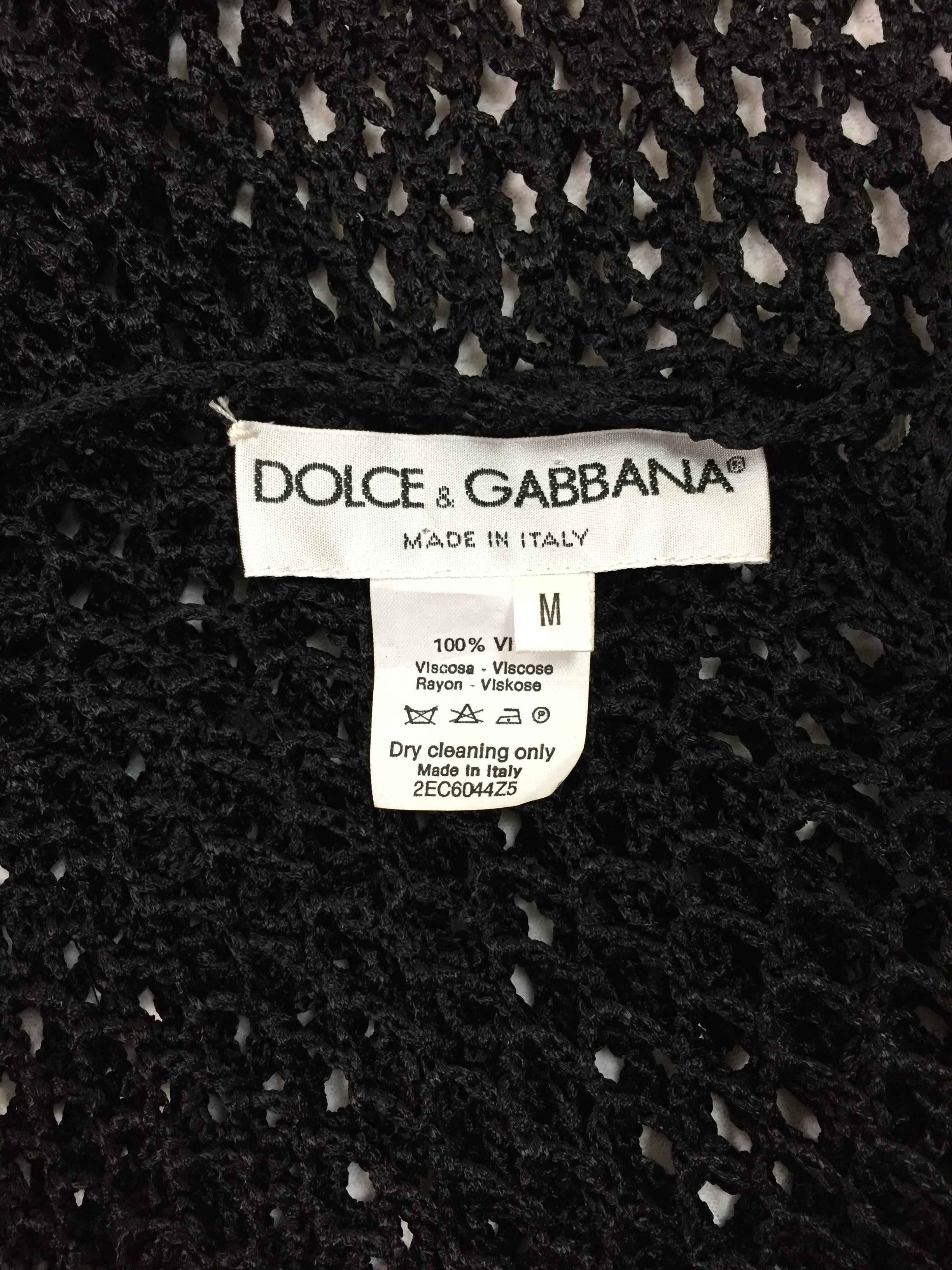 F/W 1995 Dolce & Gabbana Black Knit Sheer Fishnet Maxi Dress M In Good Condition In Yukon, OK