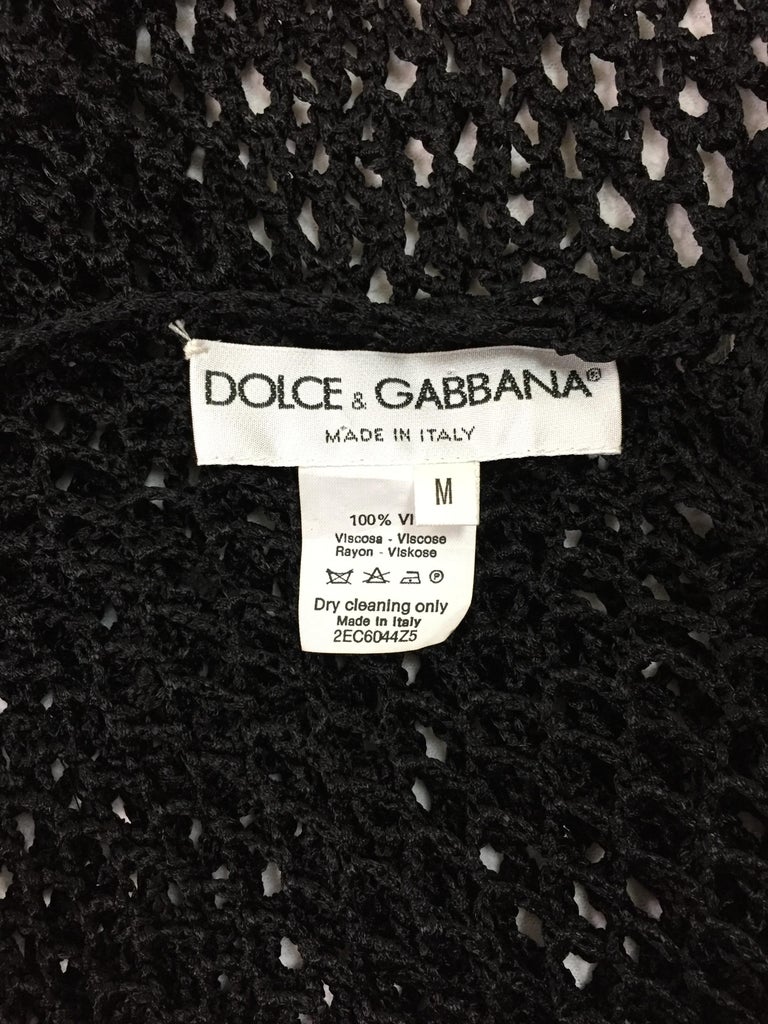 F/W 1995 Dolce and Gabbana Black Knit Sheer Fishnet Maxi Dress M at 1stDibs