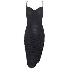 F/W 1995 Dolce & Gabbana Pin-Up Semi-Sheer Black Ruched Wiggle Dress