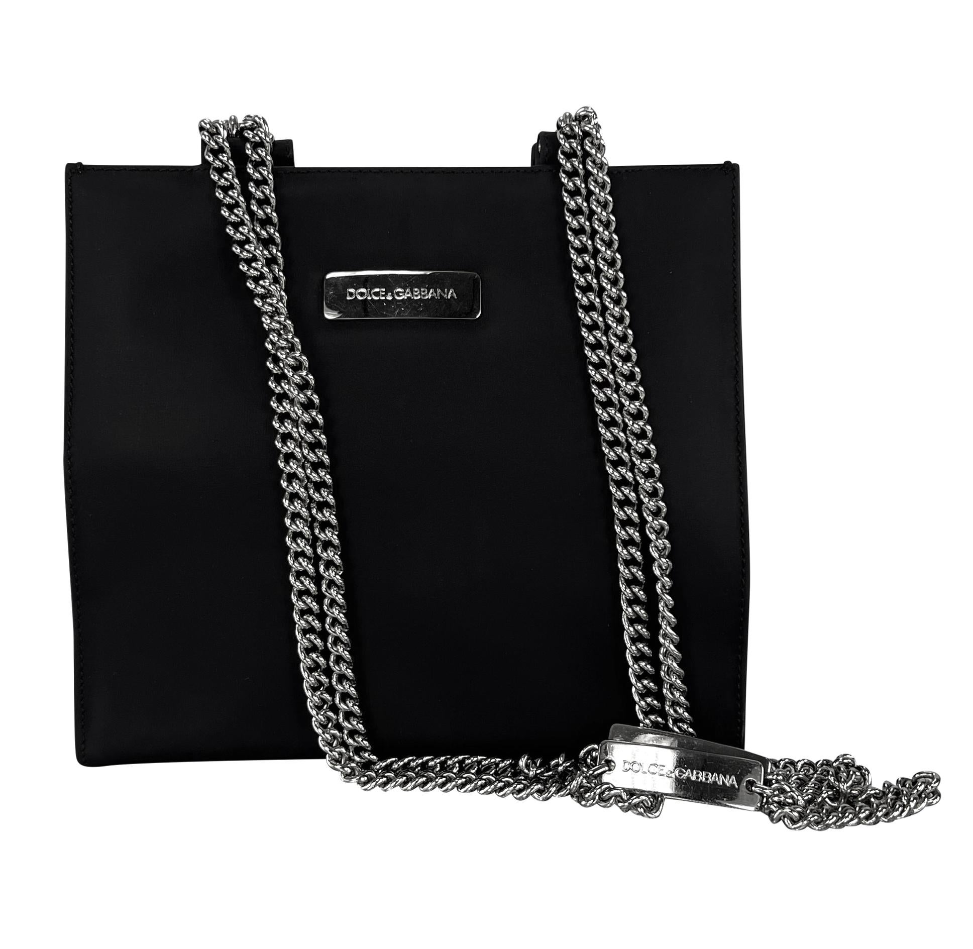 Women's F/W 1995 Dolce & Gabbana Runway ID Bar Logo Chain Black Nylon Shoulder Bag For Sale