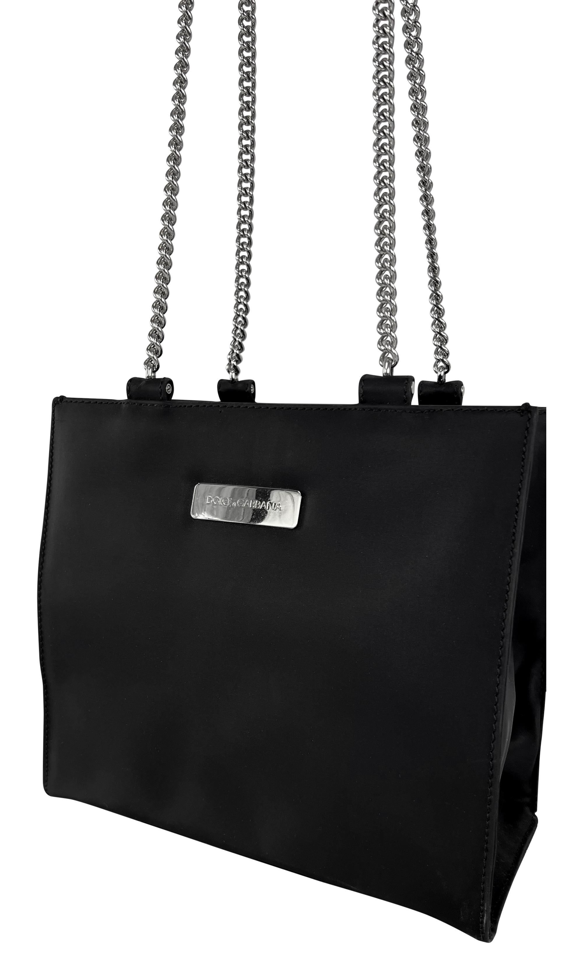 F/W 1995 Dolce & Gabbana Runway ID Bar Logo Chain Black Nylon Shoulder Bag For Sale 5