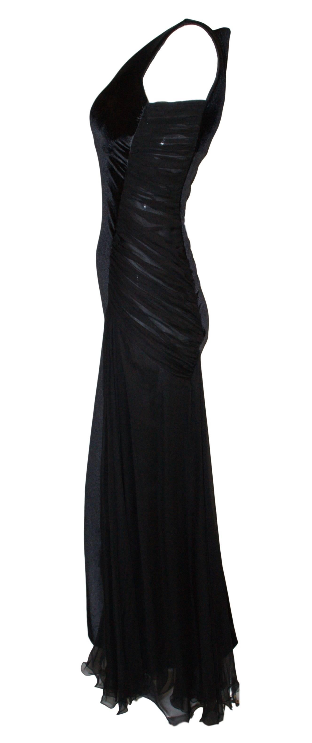 F/W 1995 Gianni Versace Black Bustier Velvet Silk Column Sheer Gown Dress In Excellent Condition In Yukon, OK