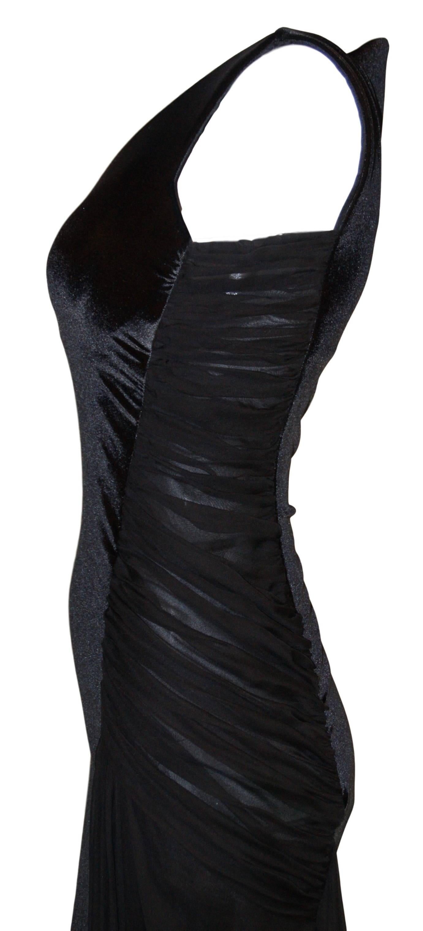 Women's F/W 1995 Gianni Versace Black Bustier Velvet Silk Column Sheer Gown Dress