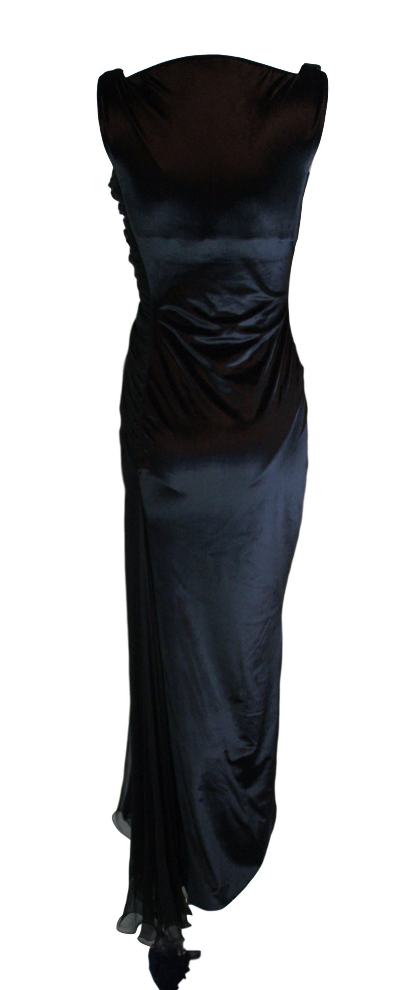 F/W 1995 Gianni Versace Black Bustier Velvet Silk Column Sheer Gown Dress 1