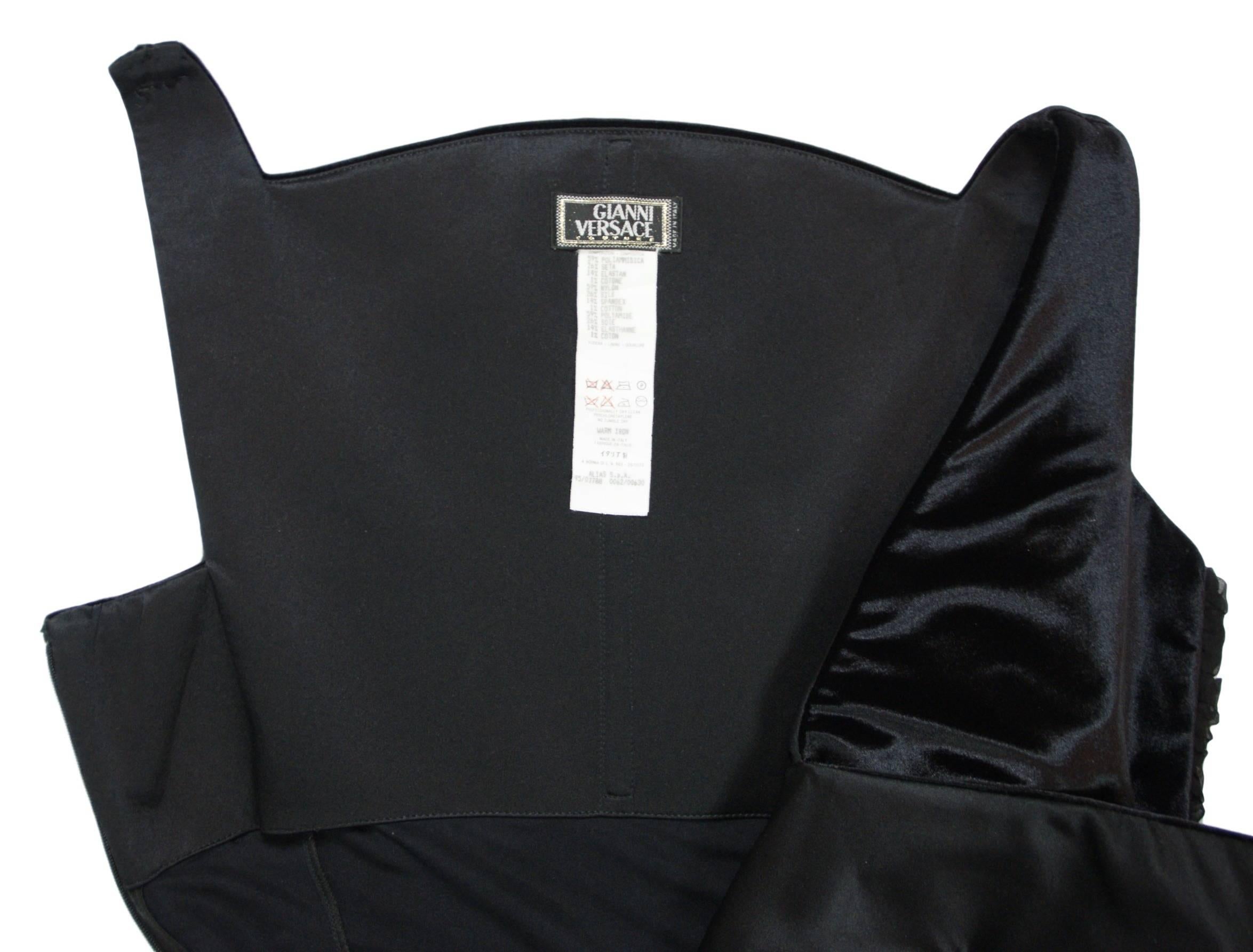 F/W 1995 Gianni Versace Black Bustier Velvet Silk Column Sheer Gown Dress 2