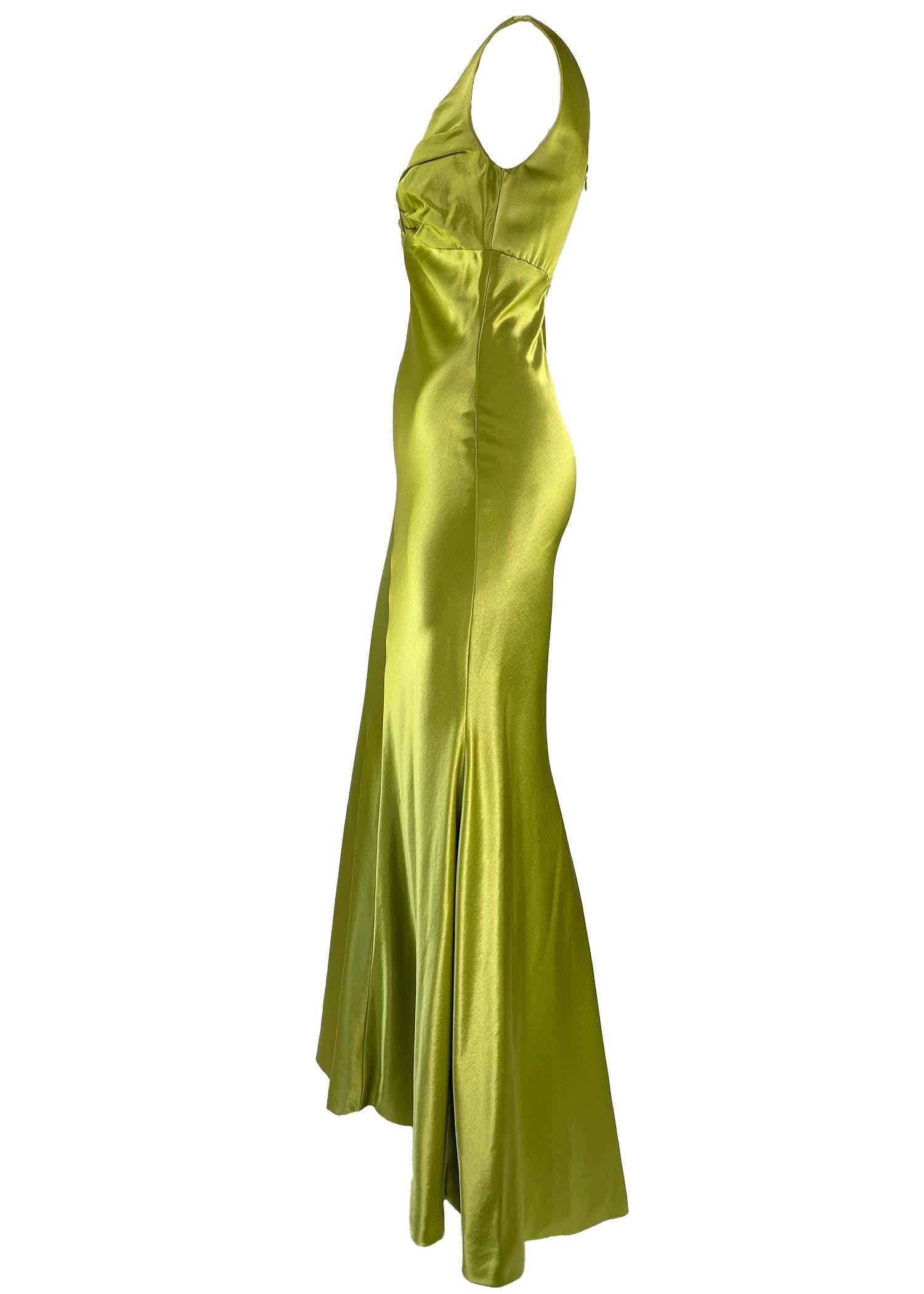 F/W 1995 Gianni Versace Chartreuse Green Silk Gown Dress Runway Documented 3