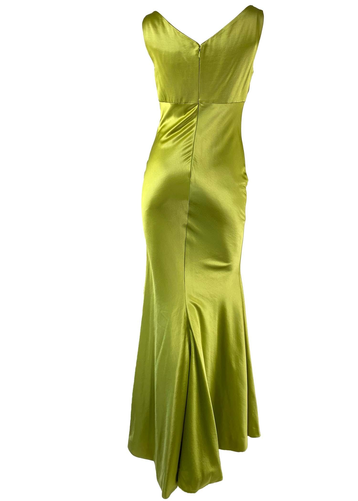 F/W 1995 Gianni Versace Chartreuse Green Silk Gown Dress Runway Documented 7