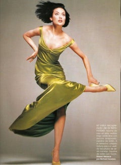 F/W 1995 Gianni Versace Chartreuse Green Silk Gown Dress Runway Documented