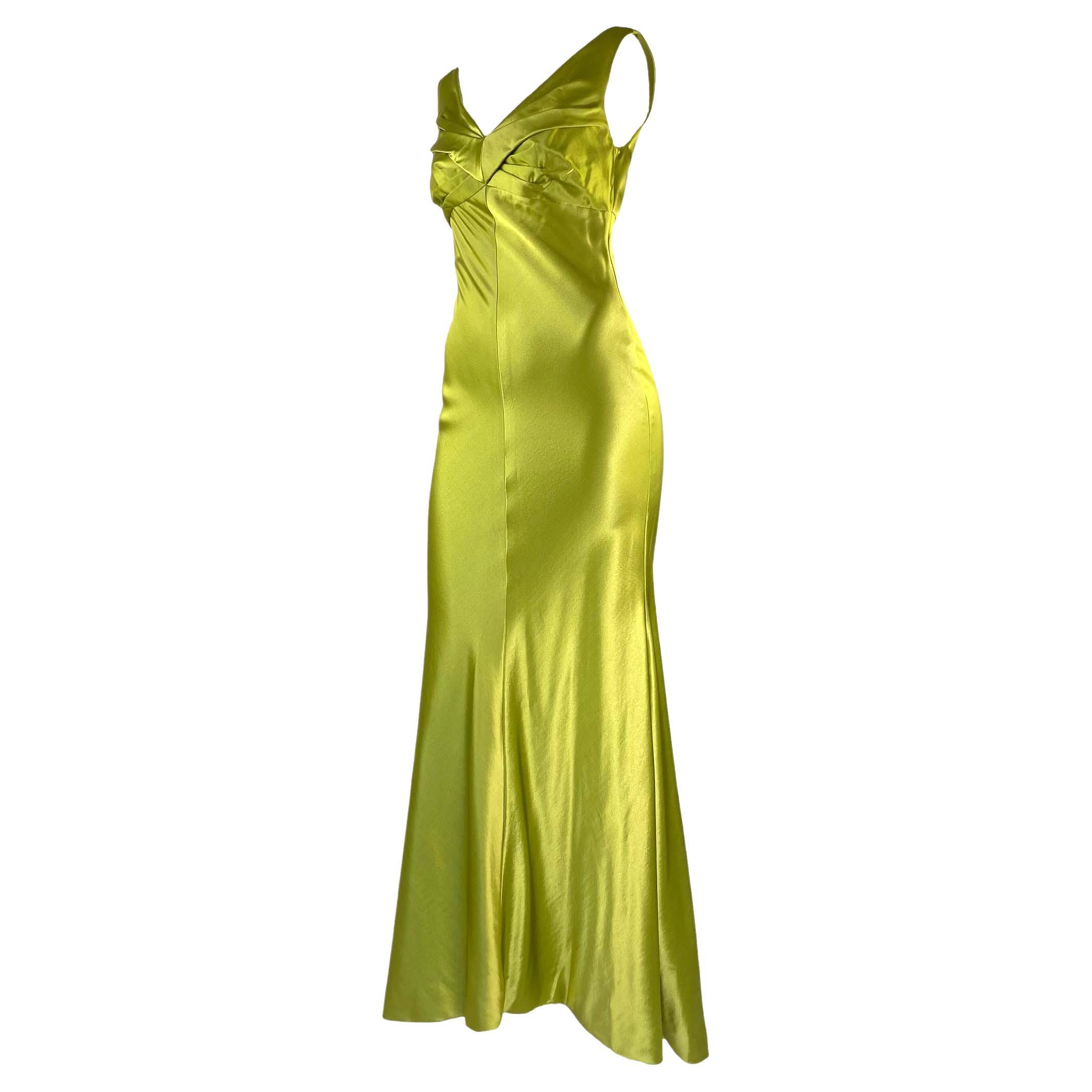 F/W 1995 Gianni Versace Chartreuse Green Silk Gown Dress Runway Documented