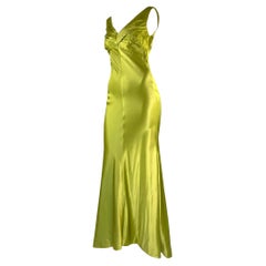 F/W 1995 Gianni Versace Chartreuse Green Silk Gown Dress Runway Documented
