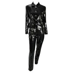 F/W 1995 Gianni Versace Couture Traje pantalón Medusa de lentejuelas negras