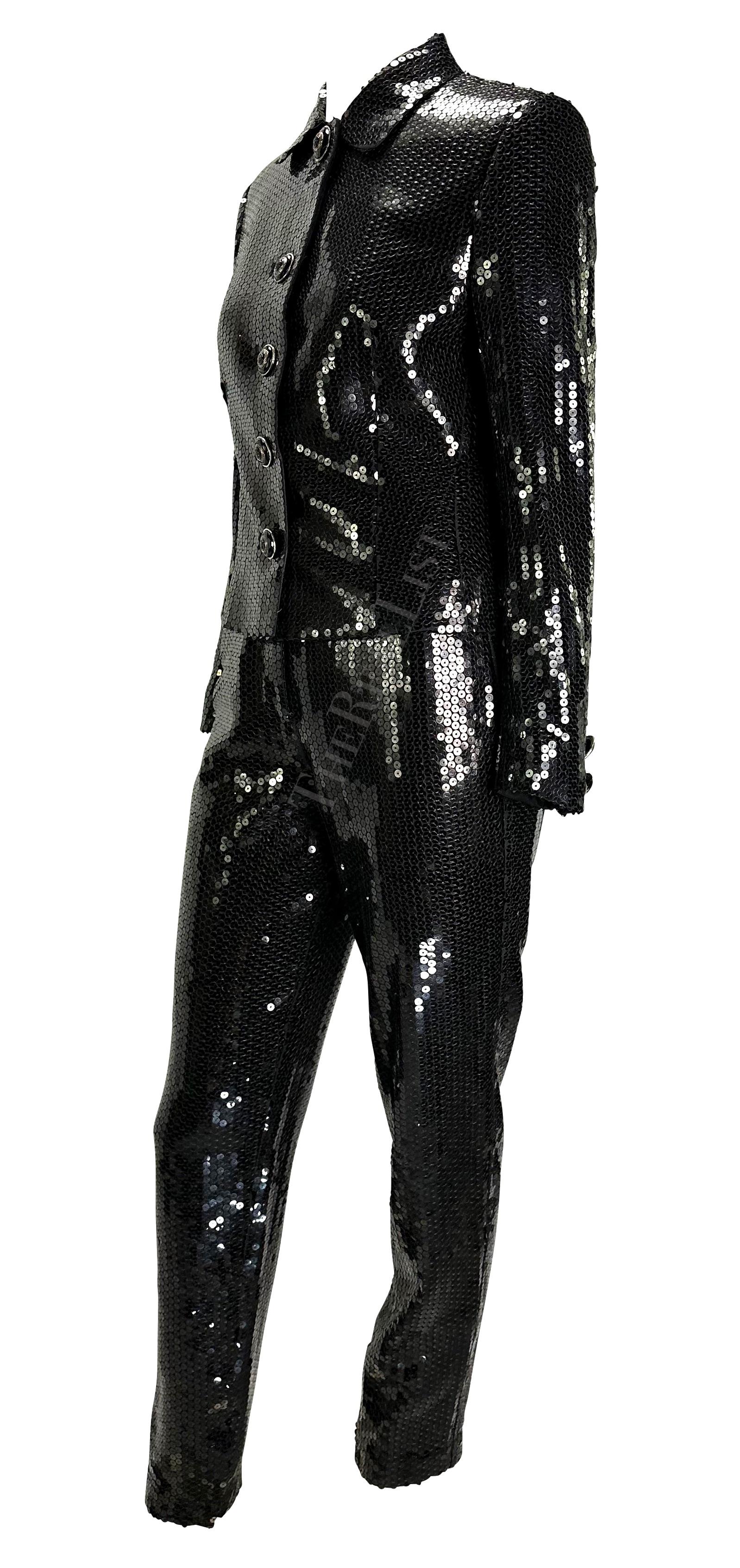 F/W 1995 Gianni Versace Couture Traje pantalón Medusa de lentejuelas negras Negro en venta