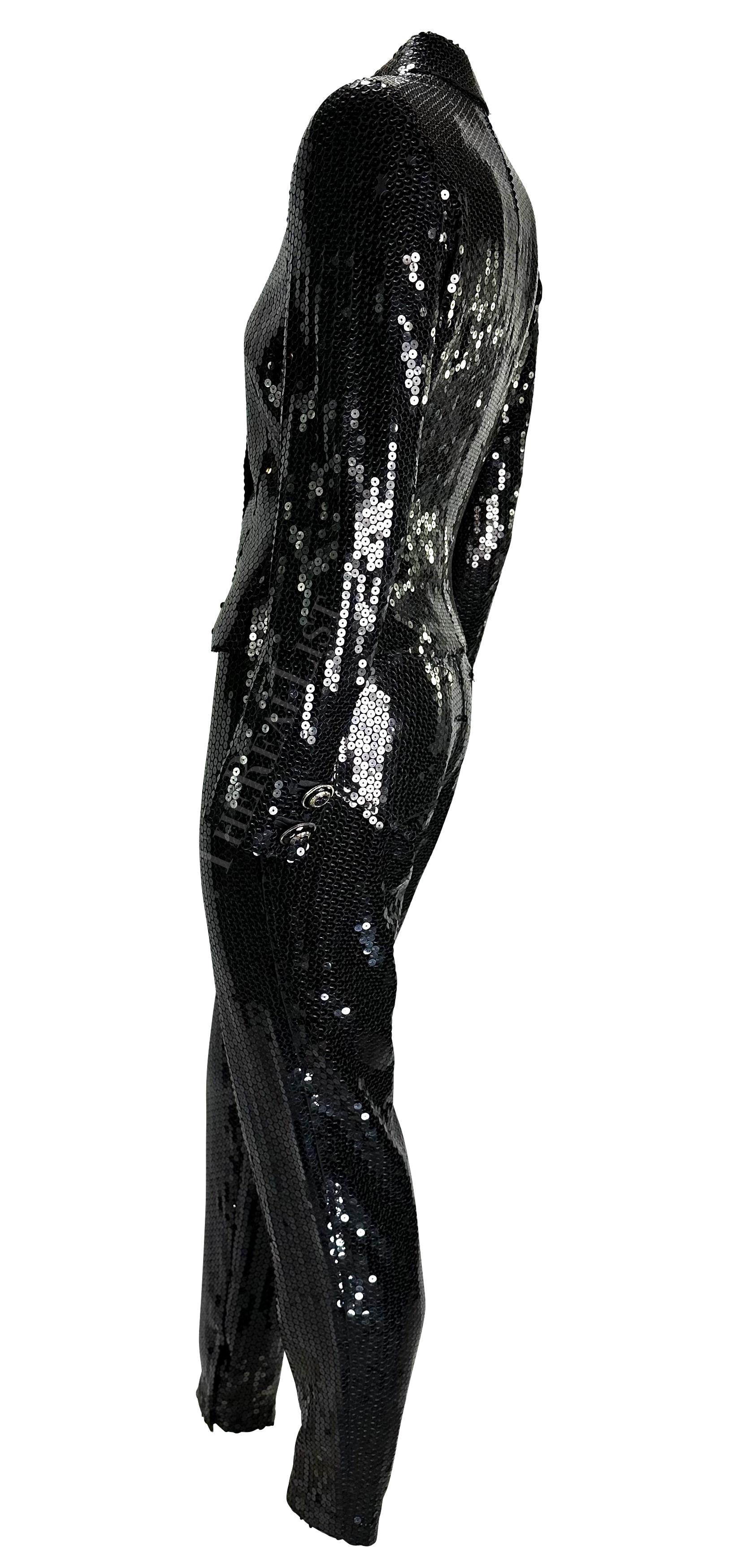 F/W 1995 Gianni Versace Couture Black Sequin Medusa Button Pant Suit In Excellent Condition For Sale In West Hollywood, CA