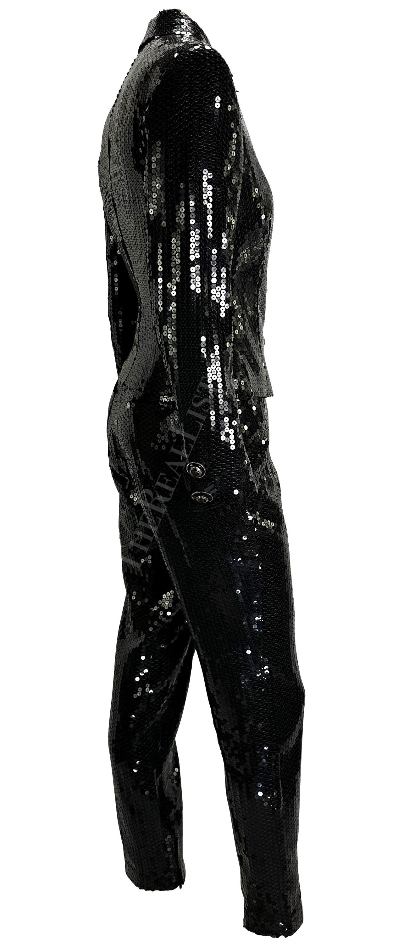 F/W 1995 Gianni Versace Couture Black Sequin Medusa Button Pant Suit For Sale 4