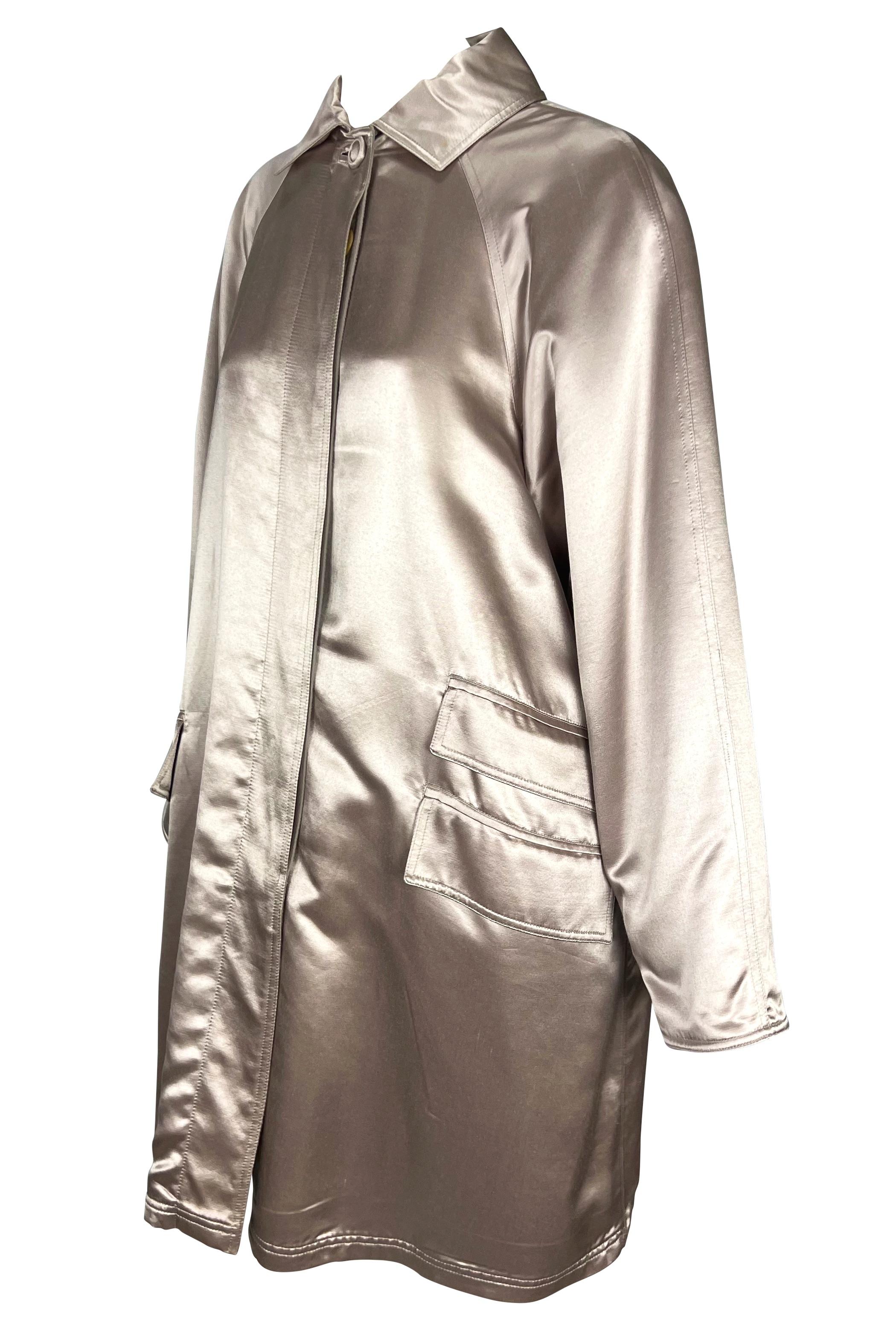 Brown F/W 1995 Gianni Versace Couture Runway Silver Blush Satin Button Coat For Sale