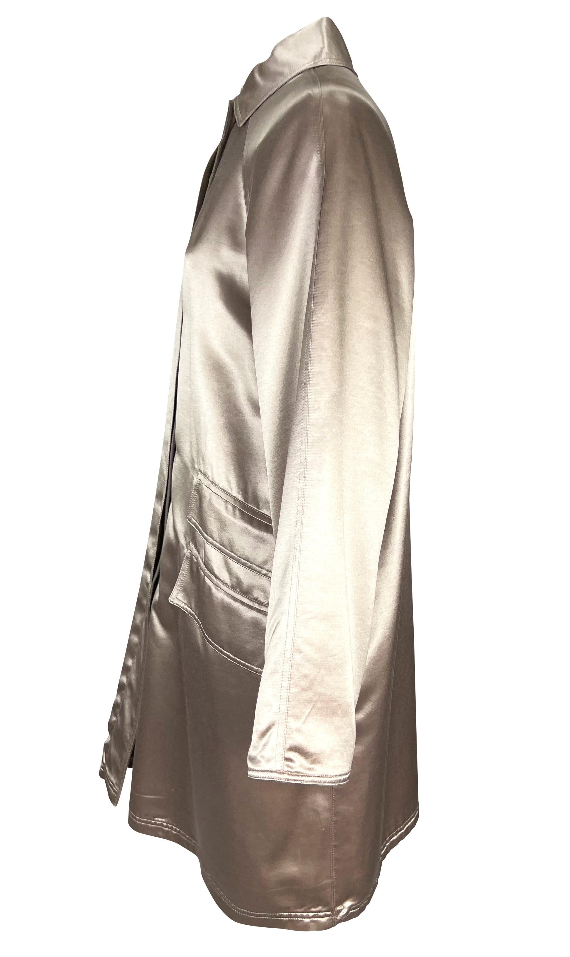 Women's F/W 1995 Gianni Versace Couture Runway Silver Blush Satin Button Coat For Sale