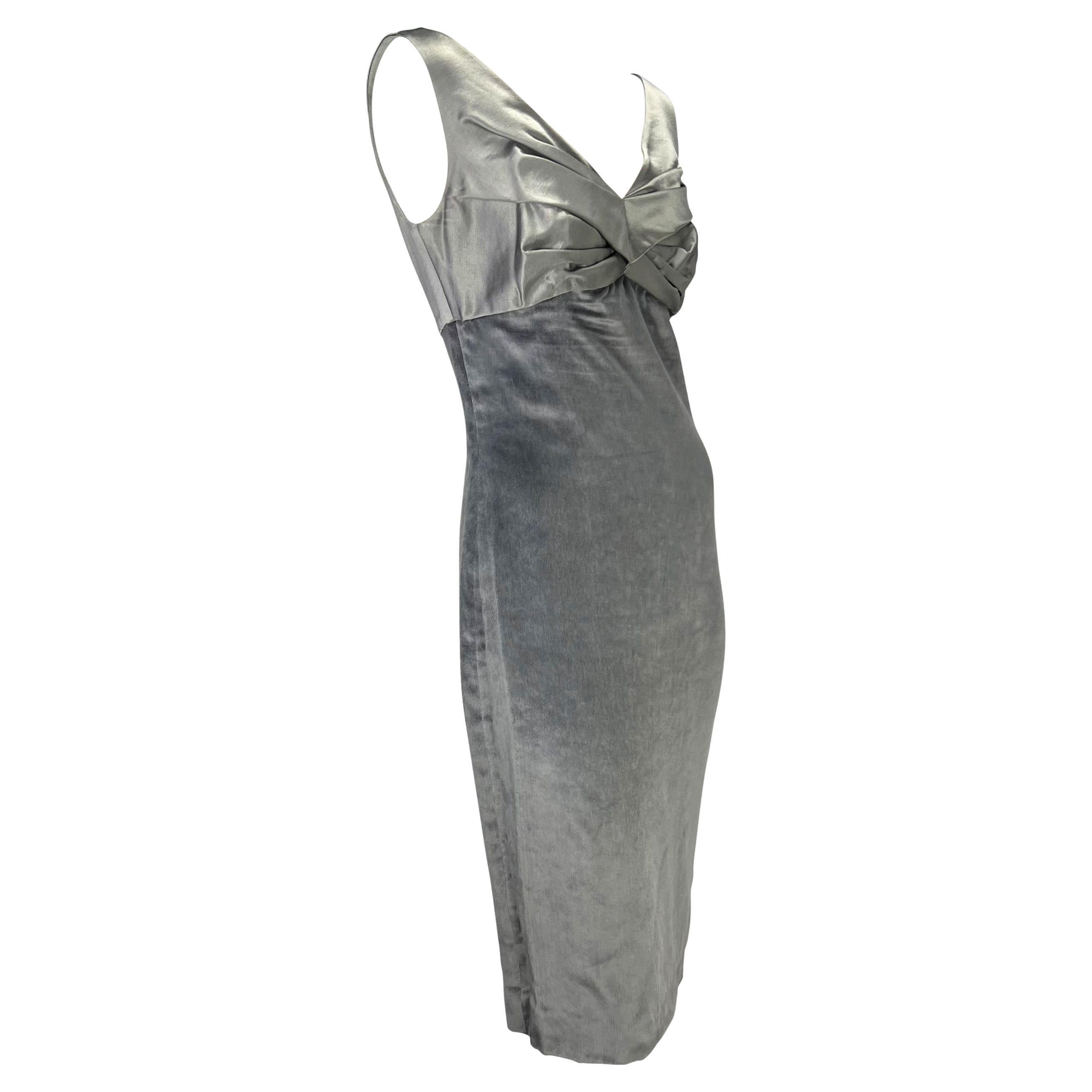 F/W 1995 Gianni Versace Runway Grey Satin Velvet Dress Rhinestone Jacket Set For Sale 2