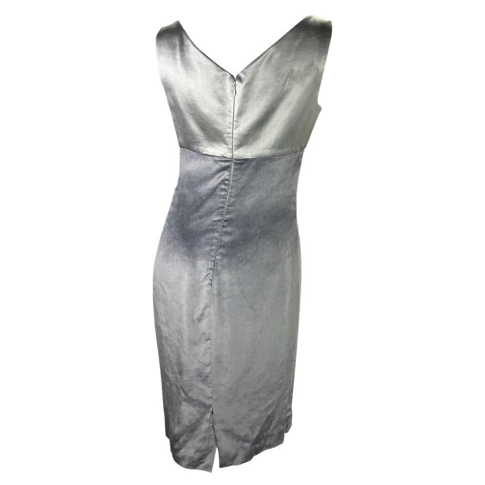 F/W 1995 Gianni Versace Runway Grey Satin Velvet Dress Rhinestone Jacket Set For Sale 6