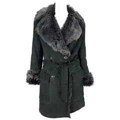 H/W 1995 Gucci by Tom Ford Zweireihige Jacke aus schwarzem Wildleder mit Pelz
