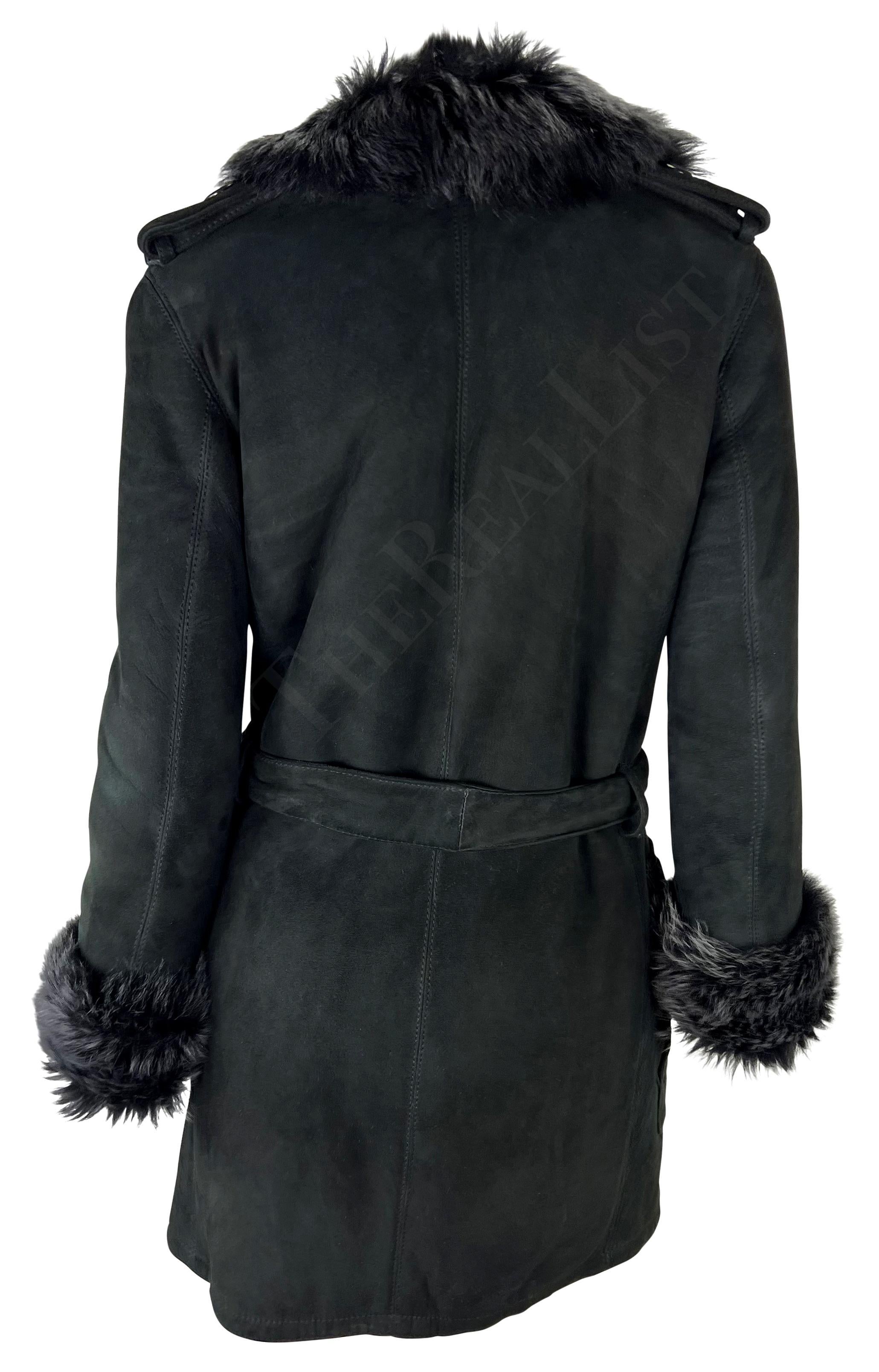 F/W 1995 Gucci by Tom Ford Black Suede Fur Double Breasted Jacket For Sale 2