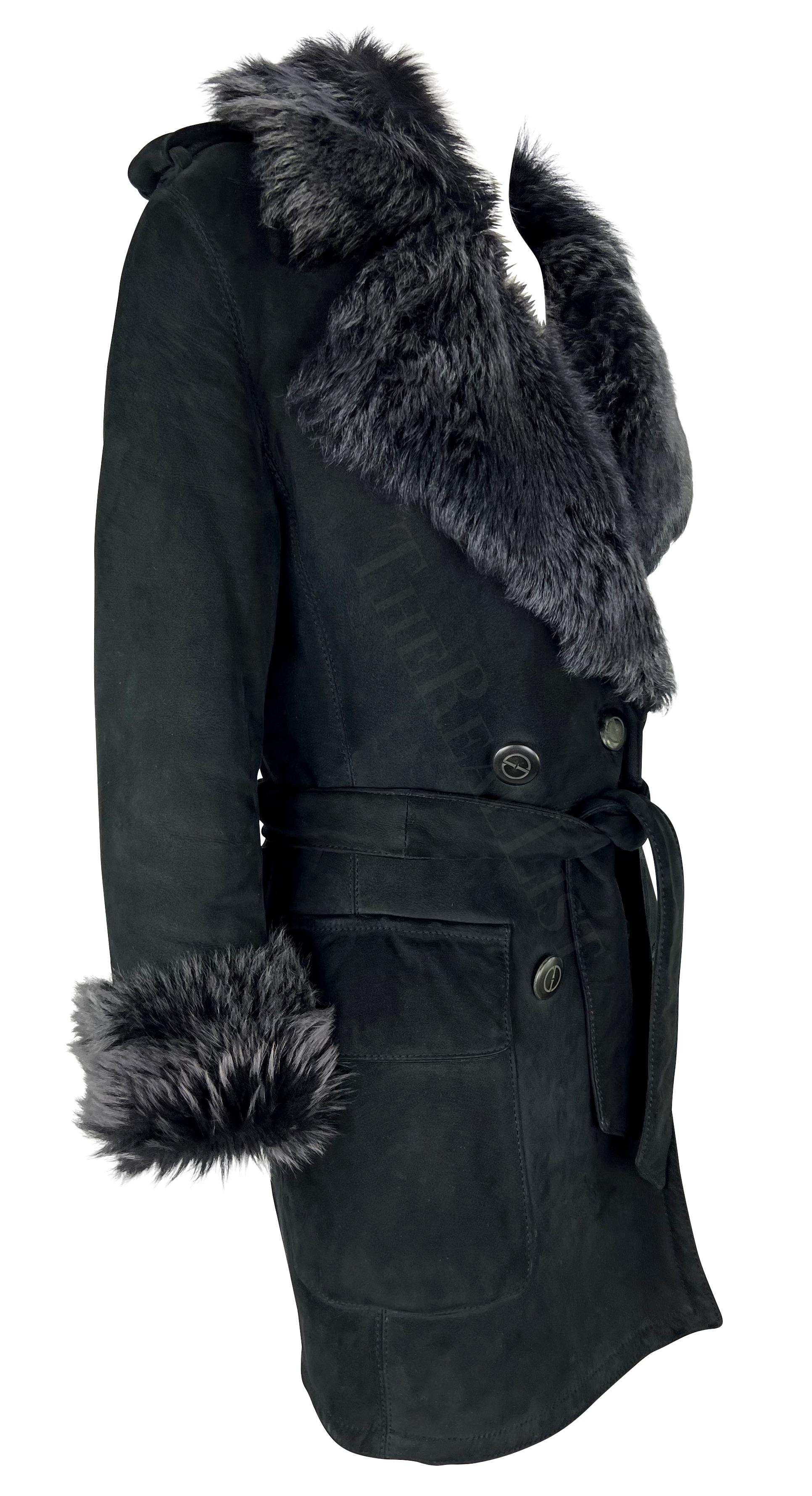 F/W 1995 Gucci by Tom Ford Black Suede Fur Double Breasted Jacket For Sale 4