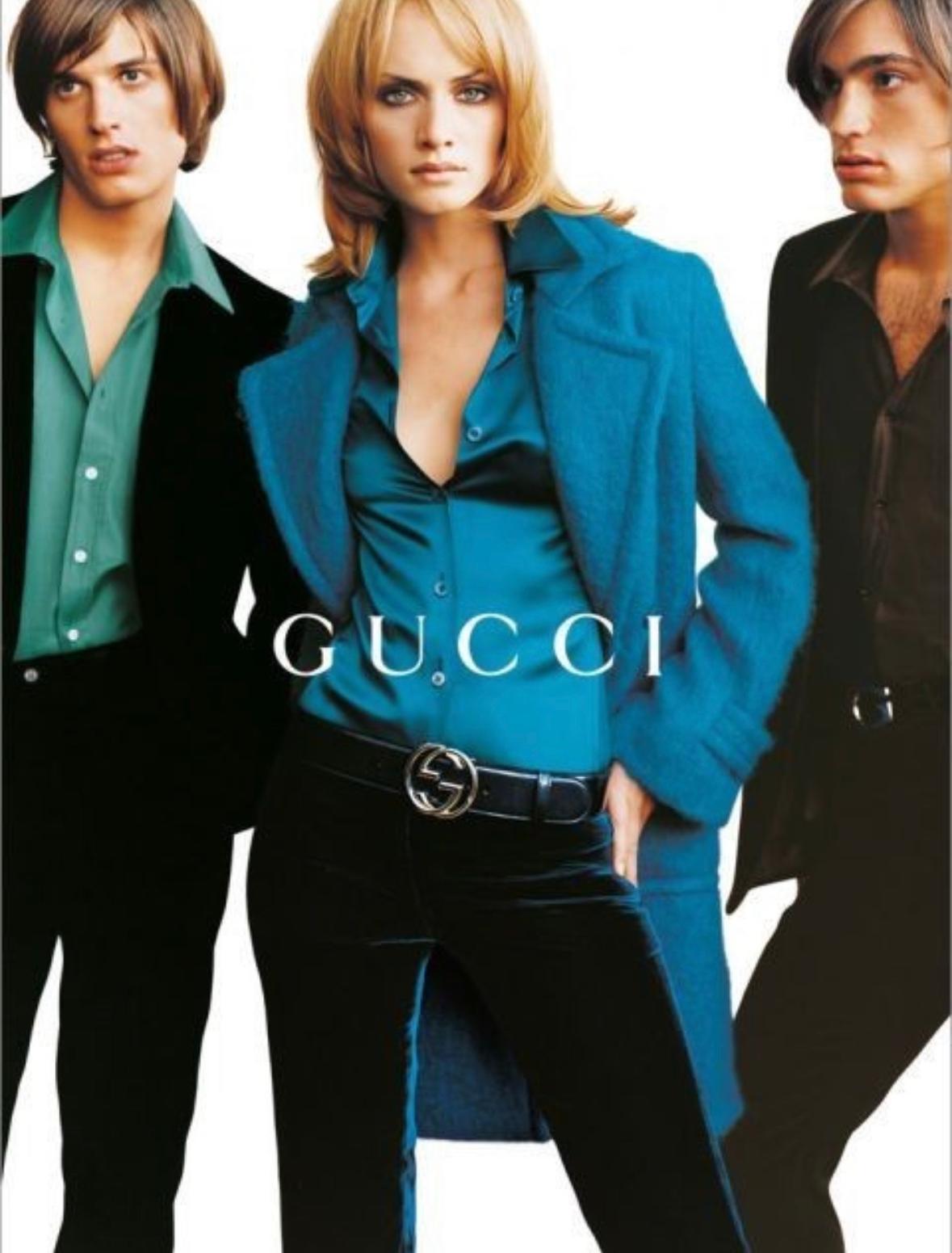 F/W 1995 Gucci by Tom Ford Blue Silk Satin Madonna Runway Button Down Shirt For Sale 3