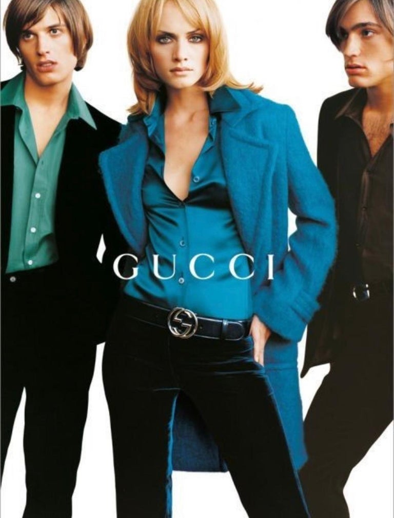 F/W 1995 Gucci by Tom Ford Blue Silk Satin Madonna Runway Button Down Shirt  For Sale at 1stDibs
