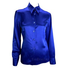 A/I 1995 Gucci by Tom Ford Camicia Button Down in raso di seta blu Madonna Runway