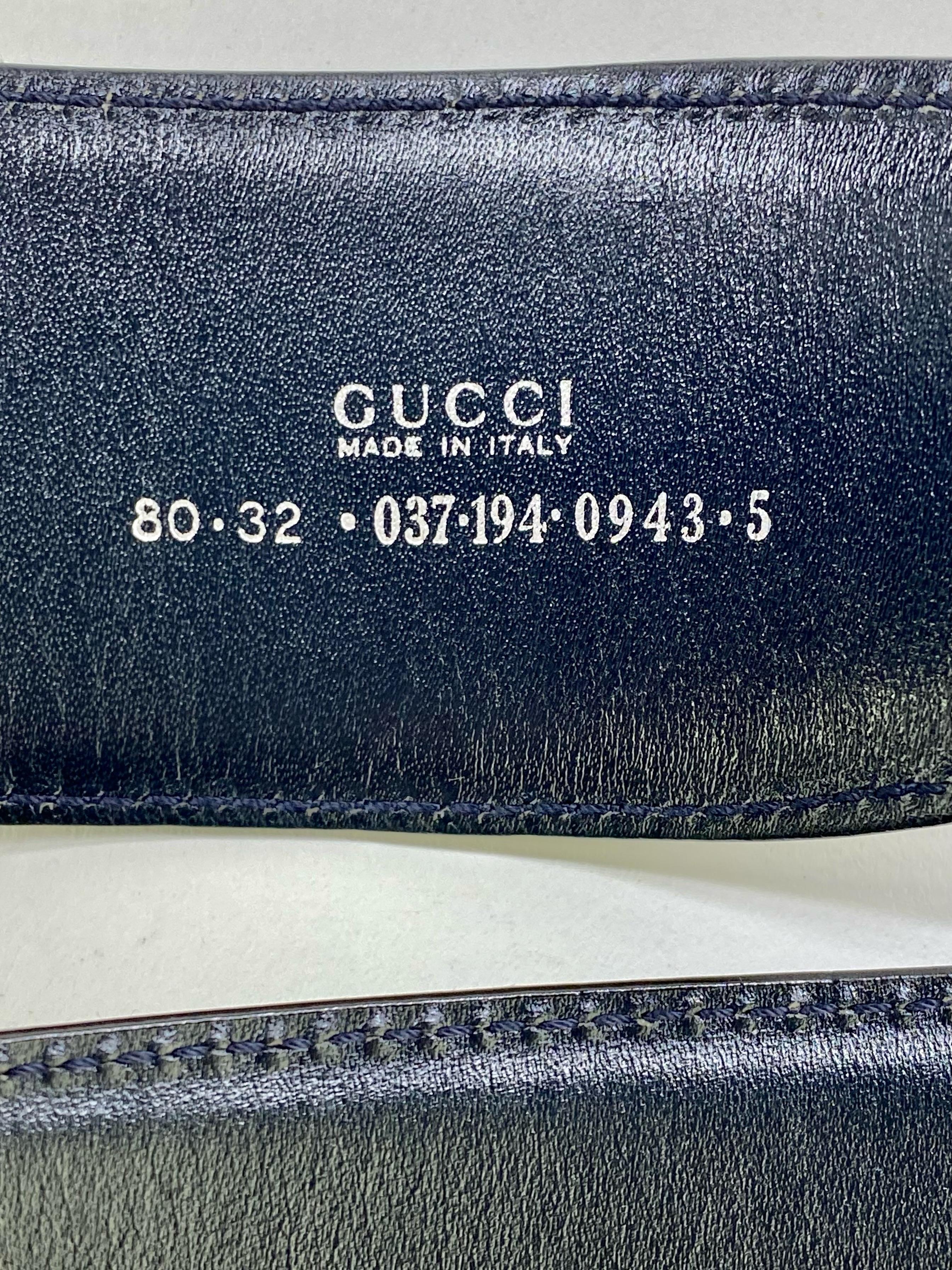 F/W 1995 Gucci by Tom Ford Kate Moss Square G Logo Navy Leather Runway Belt  In Excellent Condition For Sale In West Hollywood, CA