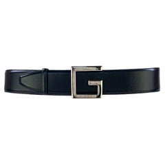 Vintage F/W 1995 Gucci by Tom Ford Kate Moss Square G Logo Navy Leather Runway Belt 